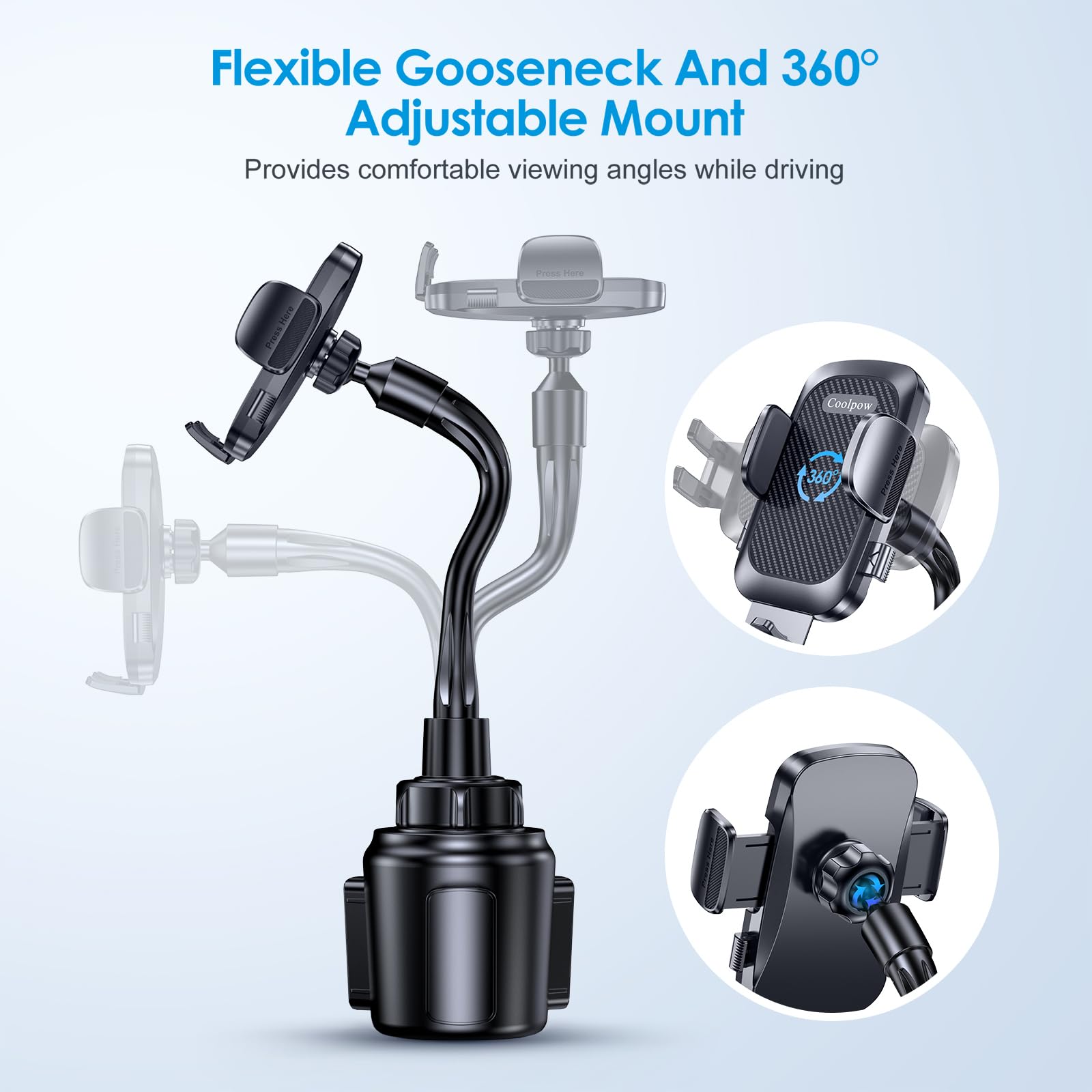 Adjustable Car Cup Holder Phone Mount for iPhone & Smartphones 4-7