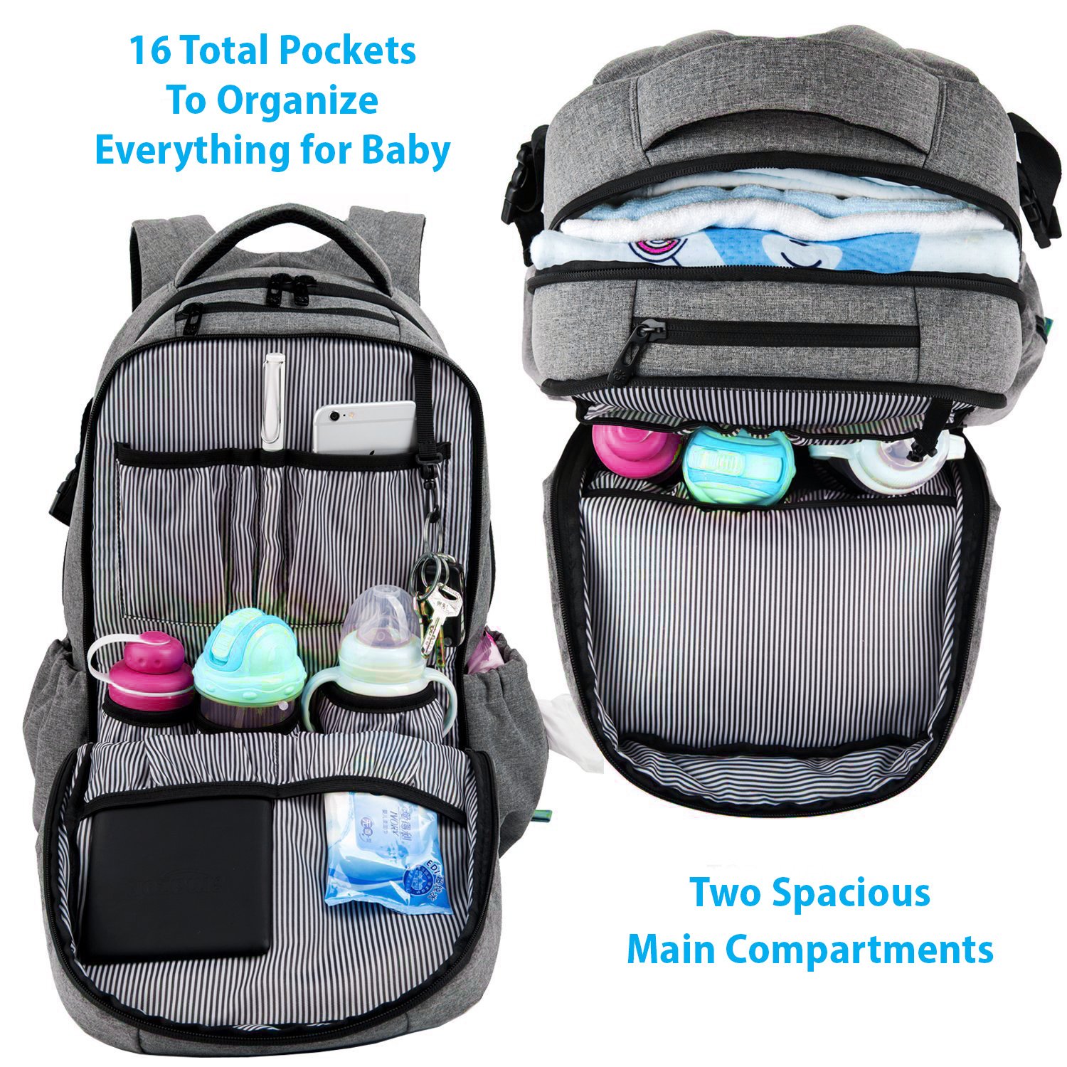 Waterproof Travel Diaper Backpack with Insulated Pockets & Detachable Changing Pad - Baby Essentials Organizer for Parents on the Go | Perfect for Air Travel, Daycare & Family Outings