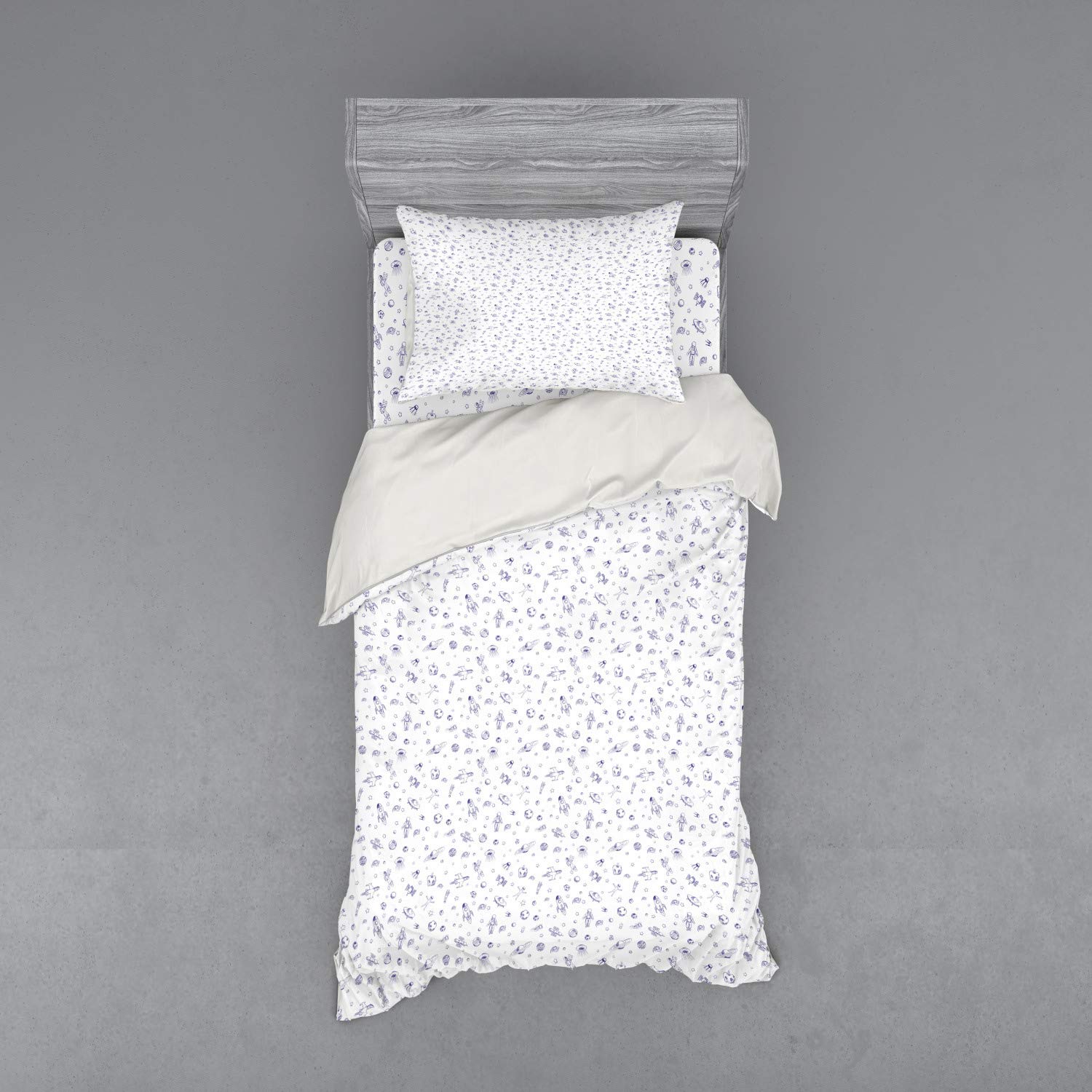 Ambesonne Spaceship Duvet Cover Set - Hand Drawn Galactic Doodle Design with Planets, 3 Piece Twin XL Bedding Set (Duvet Cover, Sham & Fitted Sheet) in Royal Blue & White - Perfect for Sci-Fi Themed Bedrooms & Space Enthusiast Decor