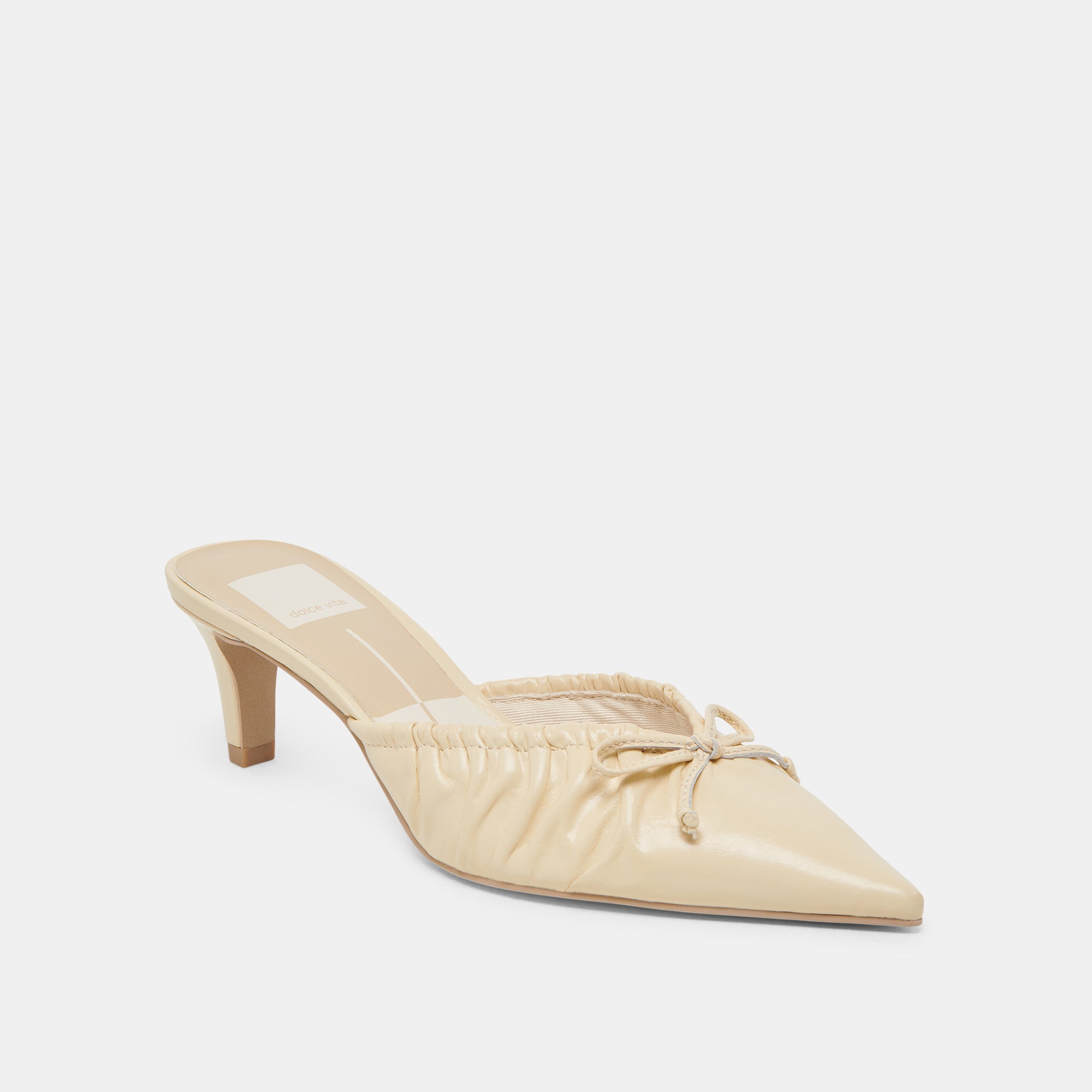 KAIRI Women's Mid Heel Pumps - Light Yellow Crinkle Patent Leather Dress Shoes for Work, Party & Wedding