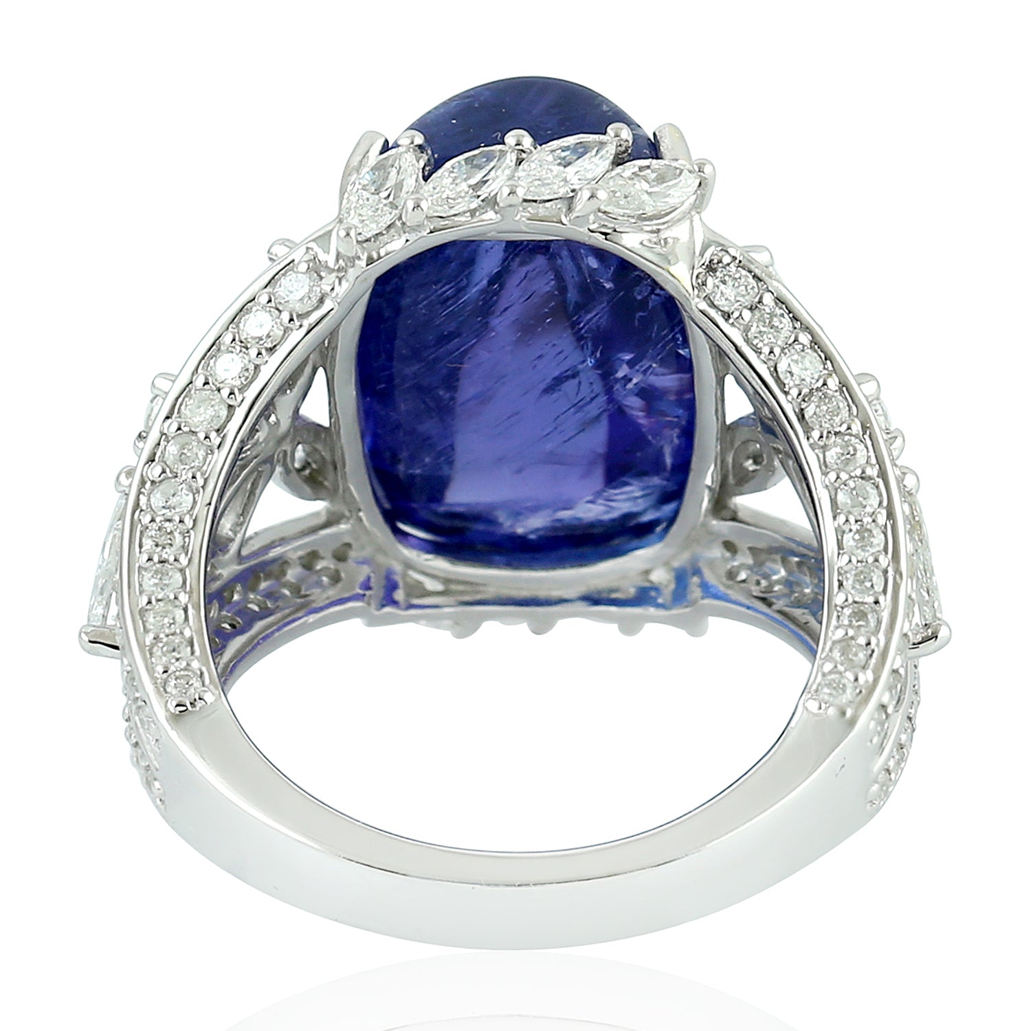 Exquisite Cushion Cut Tanzanite & Rose Cut Diamond Wedding Ring in 18K White Gold | Elegant Bridal Jewelry for Engagement, Proposal & Anniversary Gifts