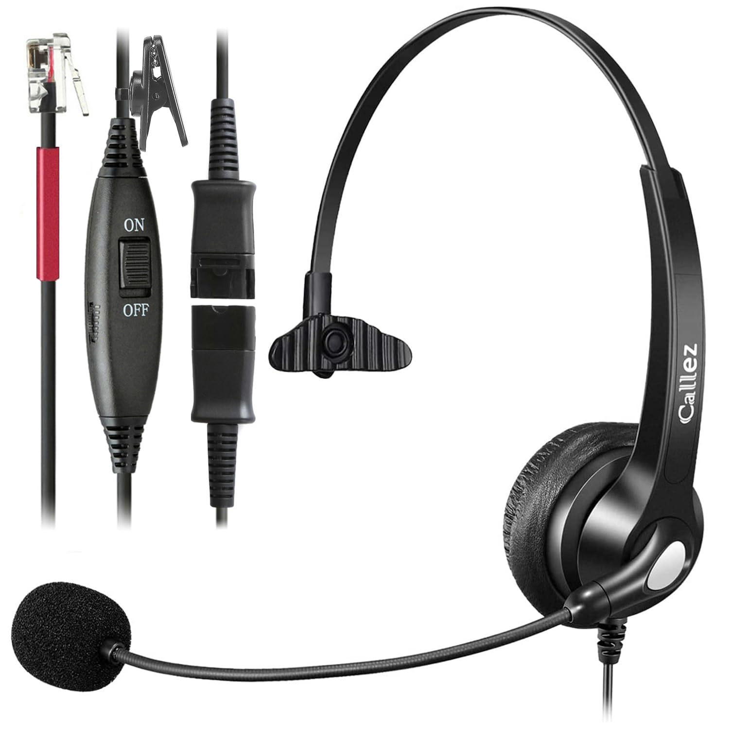 Noise Cancelling Landline Phone Headset with Mic & Quick Disconnect - RJ9 Mono Telephone Headset Compatible with Yealink T55A/T48S/T27G, Grandstream GXP1620/1630, Avaya 1608/9608 - Perfect for Call Centers & Office Communication