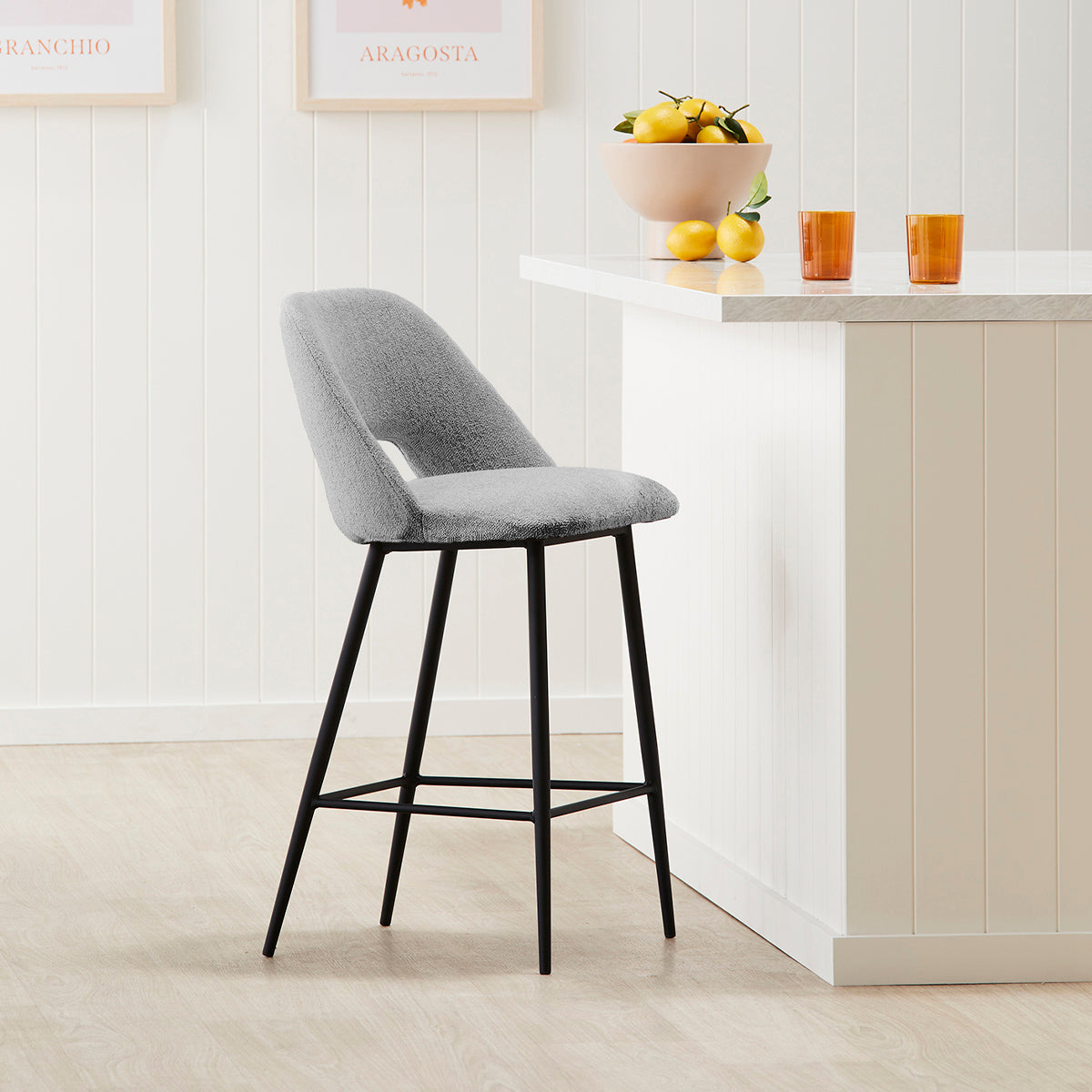Belmont Fabric Bar Stool - Modern Kitchen Counter Height Stool with Padded Seat, Adjustable Height, and Non-Slip Feet - Perfect for Home Bars, Kitchen Islands, and Breakfast Nooks