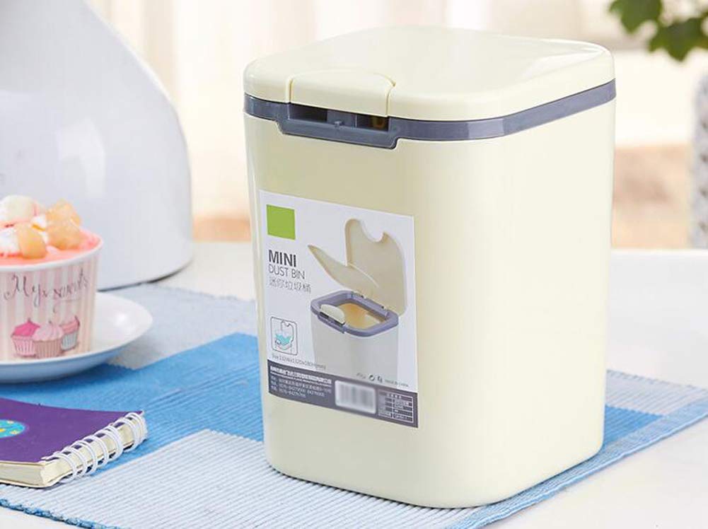 Hflove Mini Table Top Trash Can - Small Plastic Countertop Garbage Bin for Kitchen, Bathroom, Office (Beige) - Perfect for Waste Disposal in Compact Spaces
