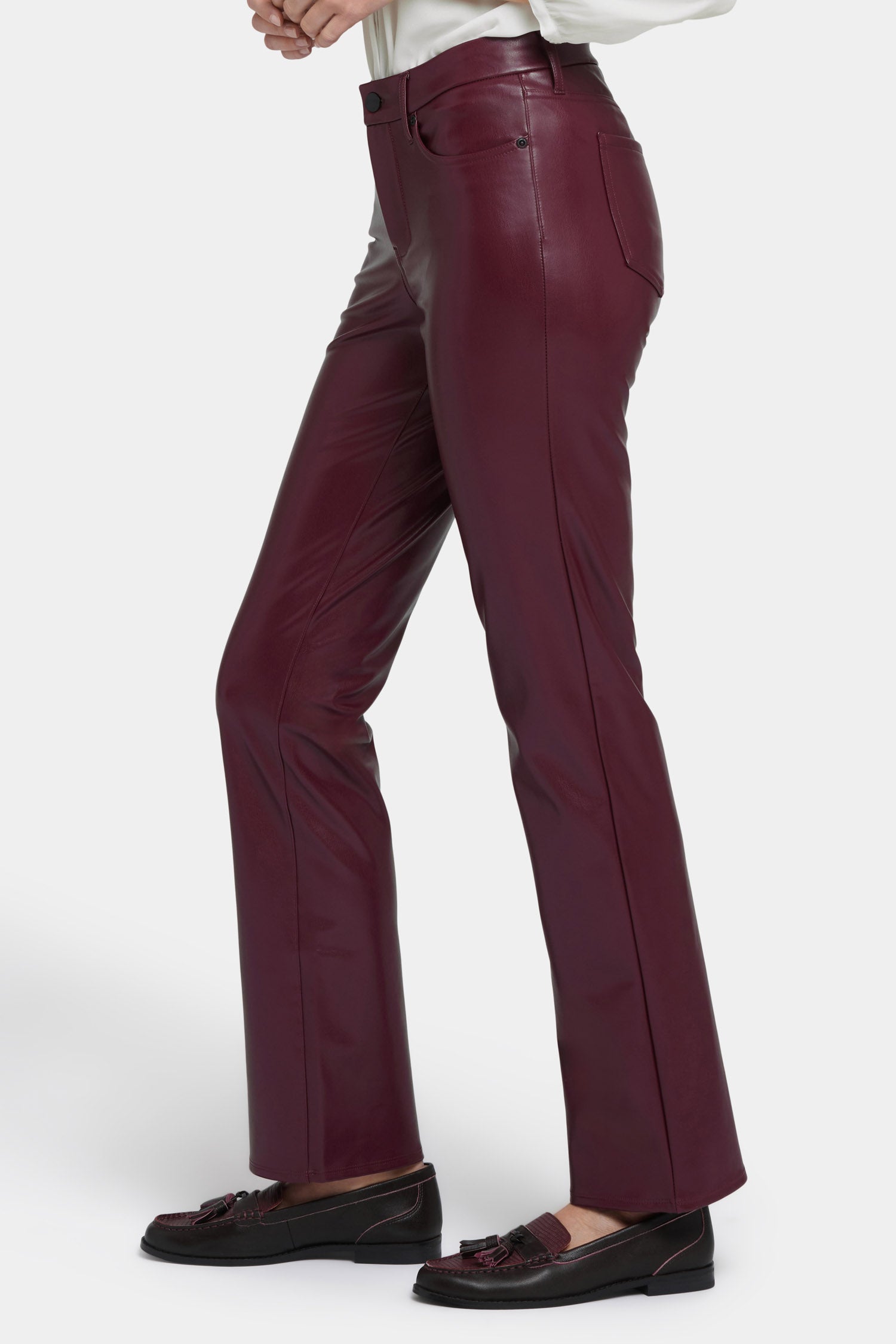 Faux Leather Marilyn Straight Pants for Petite Women - Stylish Vegan Leather Trousers for Work, Night Out & Casual Wear