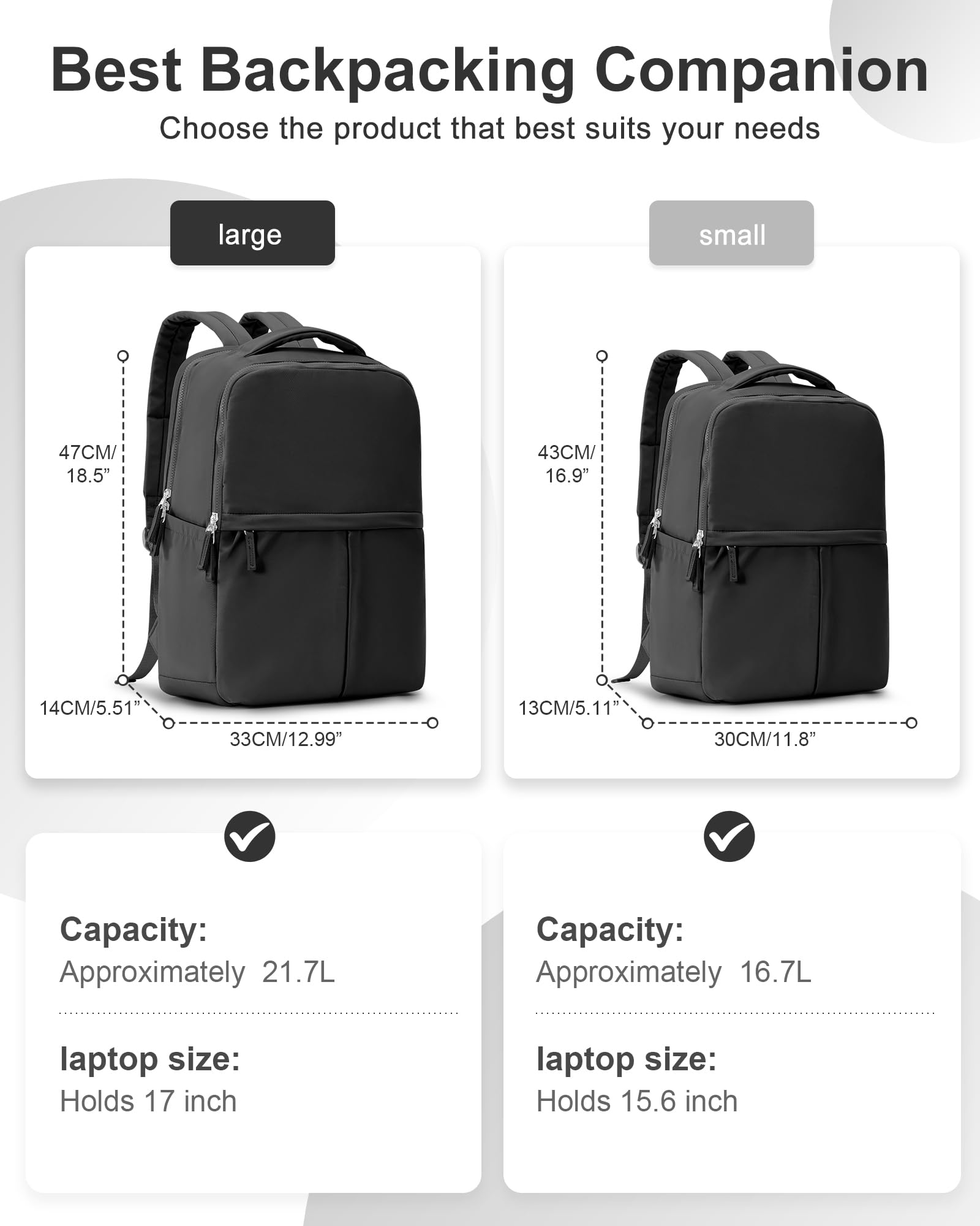 Large Black Travel Backpack for Women & Men - Waterproof Laptop Backpack for Airplane Carry On, College, Gym & Work - Durable Multi-Purpose Backpack for Travel, Commuting & Outdoor Adventures