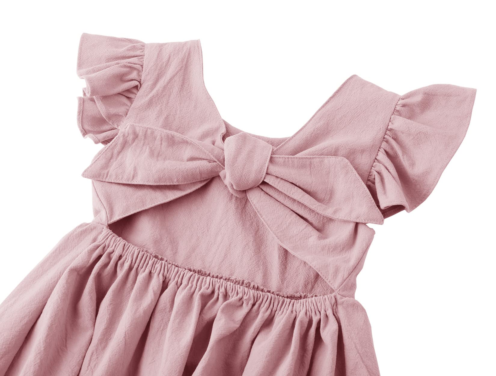 Toddler Baby Girl Cotton Linen Summer Dress with Ruffle Sleeves & Back Bowknot - Cute Kids Beach Dresses for Outdoor Play, Vacation & Photoshoots