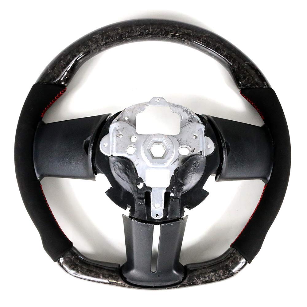 FREEMOTOR802 Forged Carbon Fiber Racing Steering Wheel with Red Stitching - Compatible with 2010-2014 Ford Mustang, Synthetic Suede Replacement - Perfect for Racing, Track Days & Performance Driving