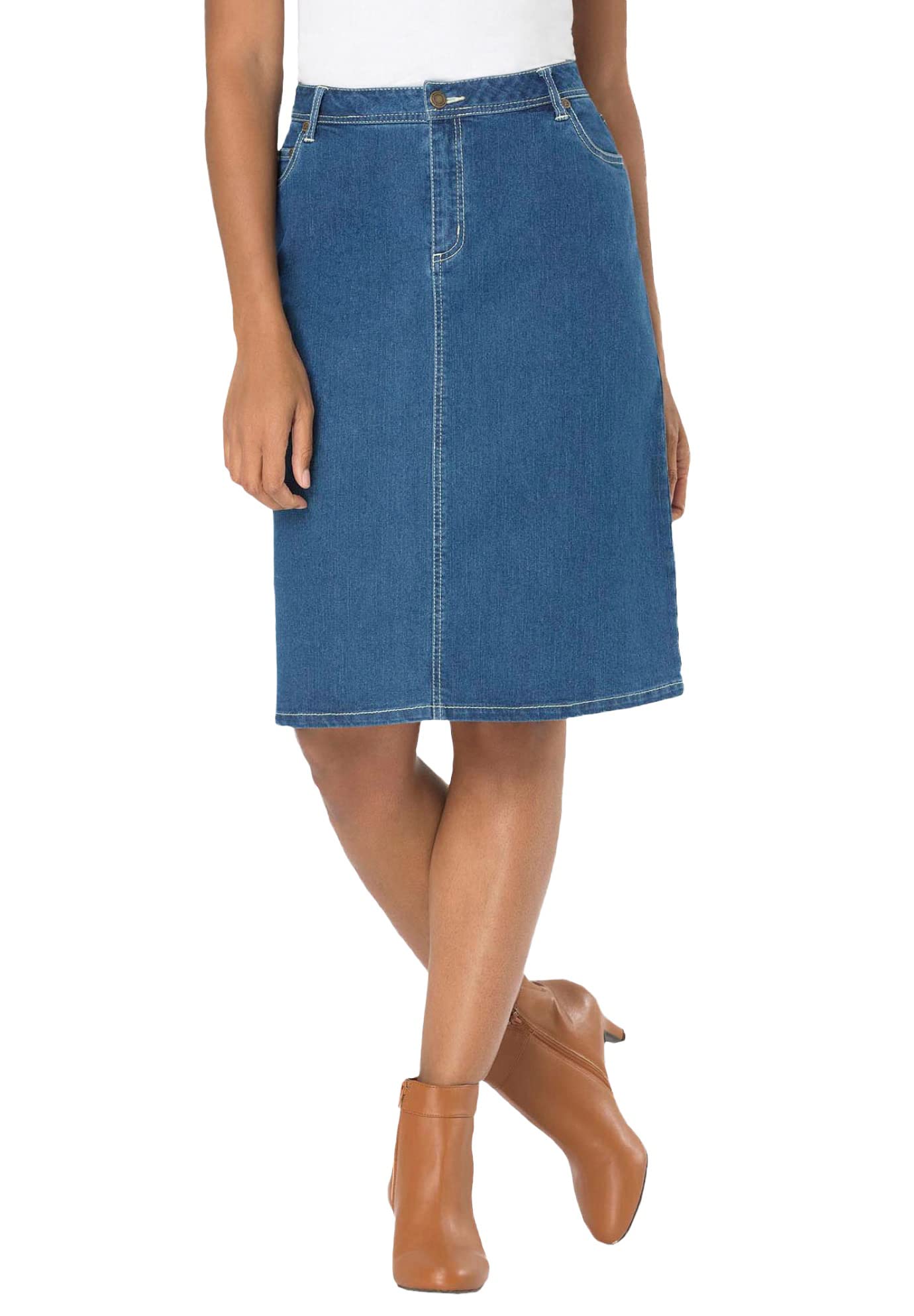 Jessica London Women's Plus Size True Fit A-line Denim Short Mini Skirt - Size 16, Medium Stonewash Wash | Casual Summer Outfit, Beach Wear & Street Style Fashion