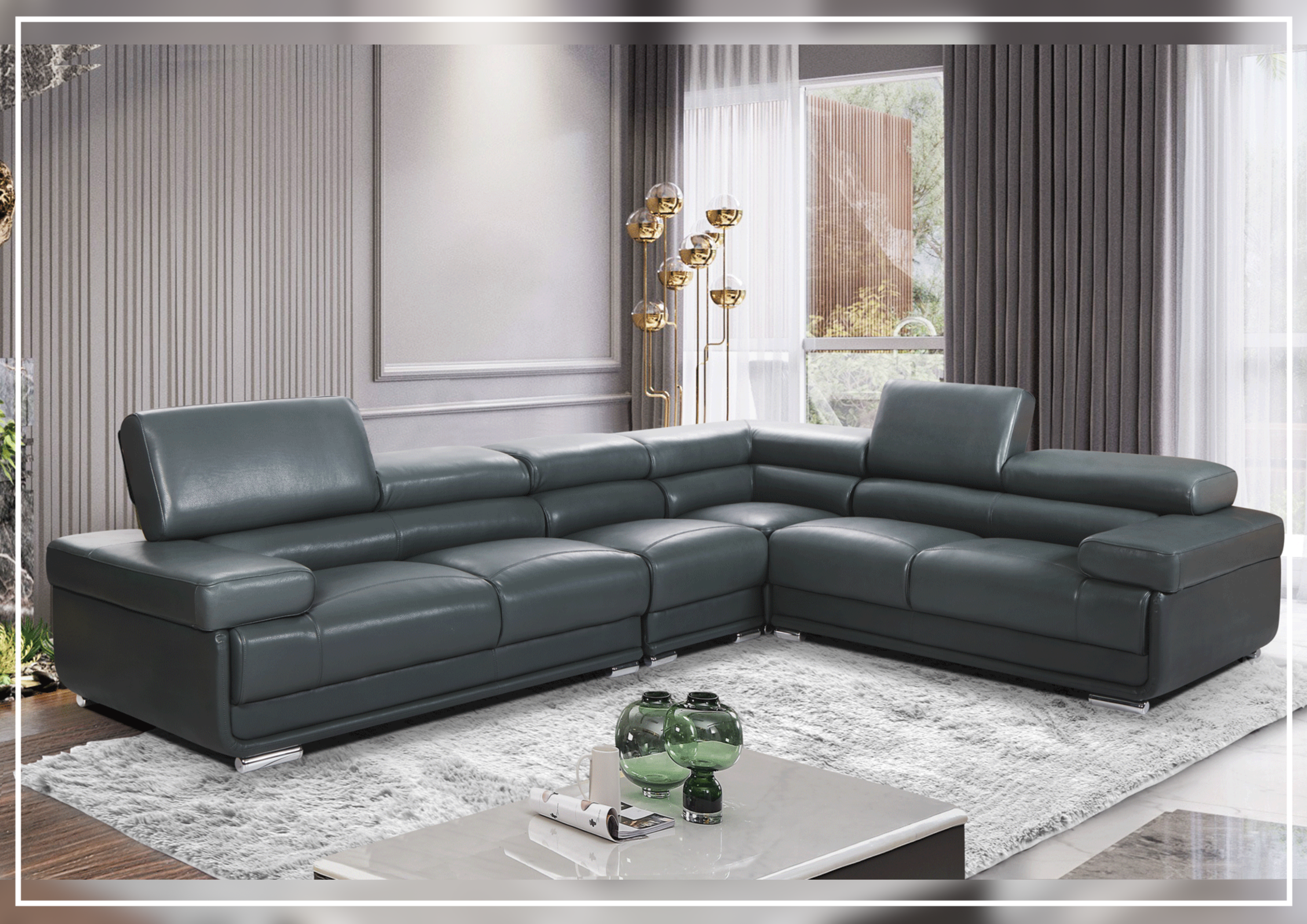 Gio Italia Baxton L-Shaped Leather Sectional Sofa - Modern Corner Couch for Living Room, Home Theater & Office Lounge