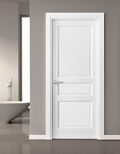 Lucia 31 Matte White 3-Panel Pantry Kitchen Door 42x96 Inches with Hardware | Single Panel Frame Trims | Durable Bathroom & Bedroom Door for Modern Homes | Easy Installation & Space-Saving Design