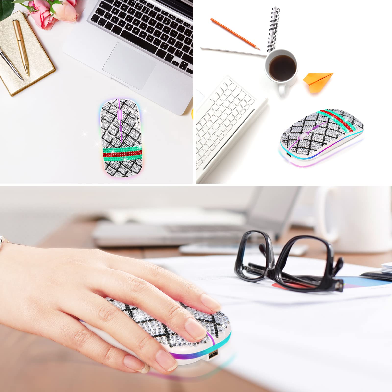 2.4G Wireless Bluetooth Mouse - Silent Optical RGB Gaming Mouse with Dual Mode Connection for Computer, Laptop, PC, Mac, Linux, Android & iOS (Red/Green) - Perfect for Office Work, Gaming & Home Use