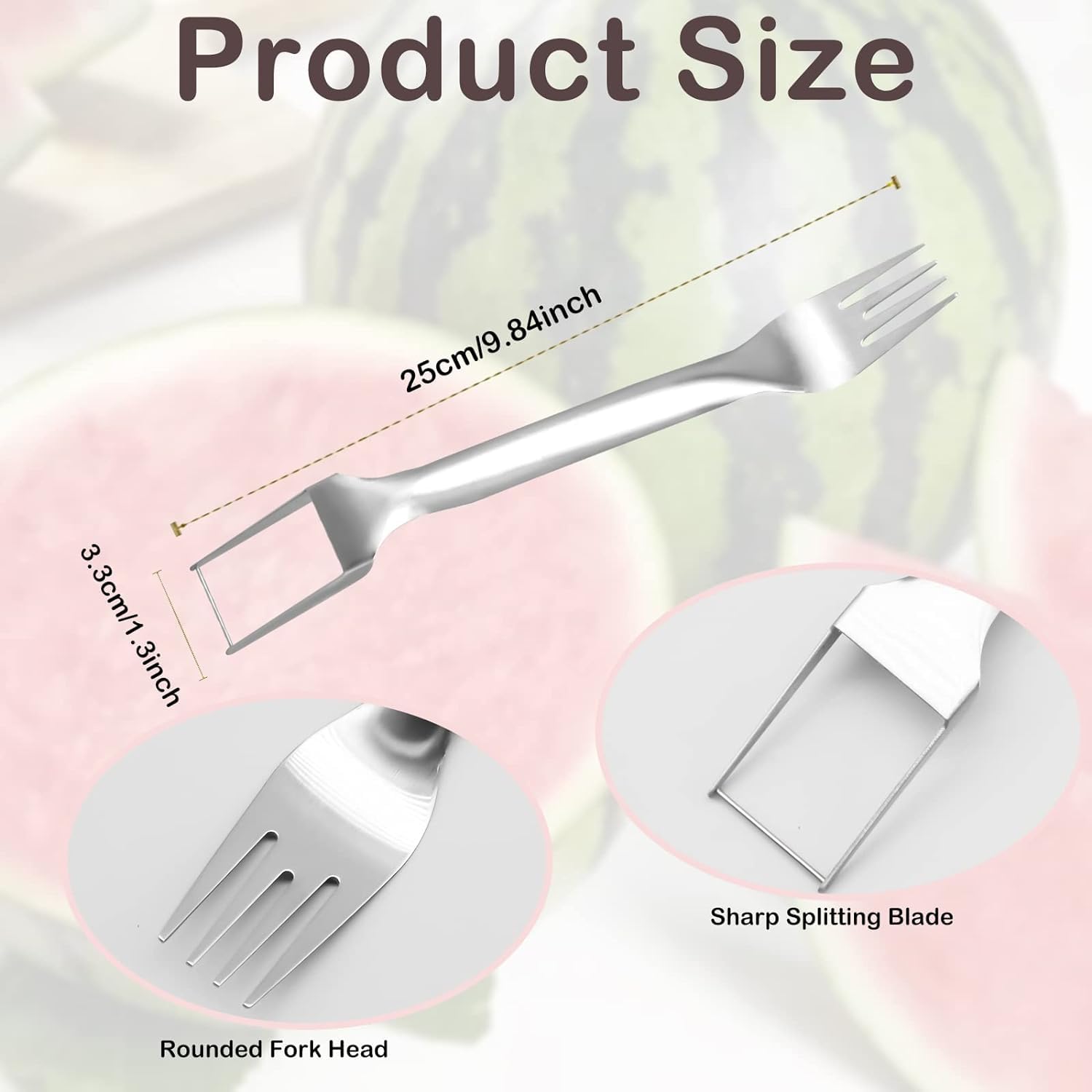 Stainless Steel 2-in-1 Watermelon Slicer and Fork - Portable Fruit Cutting Tool for Home, Parties, Camping & Kitchen - Easy Watermelon Wedge Cutter (1 Pack) | Perfect for BBQs, Picnics, Summer Gatherings & Outdoor Adventures