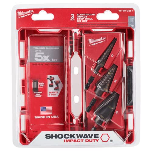Milwaukee Shockwave Impact Duty Titanium Step Drill Bit Set (3-Piece, #1, 4, 9) - Perfect for Metal, Wood & Plastic Drilling in Construction & DIY Projects