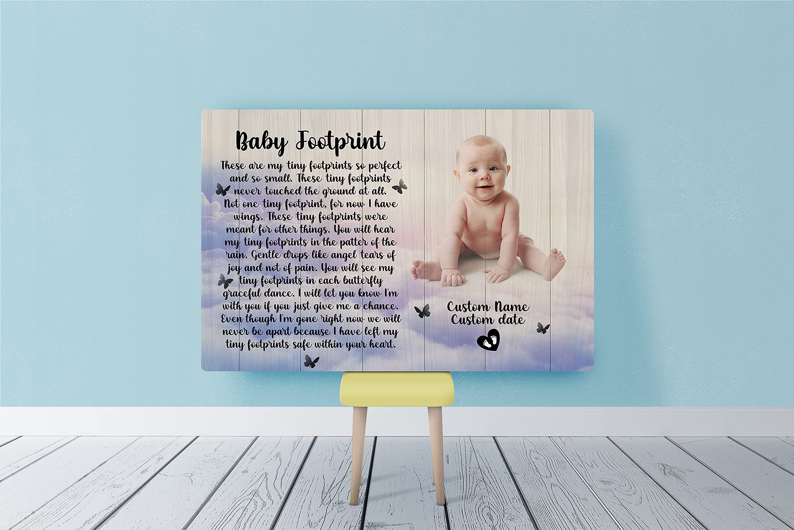 Personalized Baby Memorial Canvas - Custom Infant Footprint Sympathy Gift for Grieving Parents - Loss of Child Remembrance Art - 16x12 Inch - Perfect for Nursery Decor, Healing Memorial & Comforting Bereaved Families