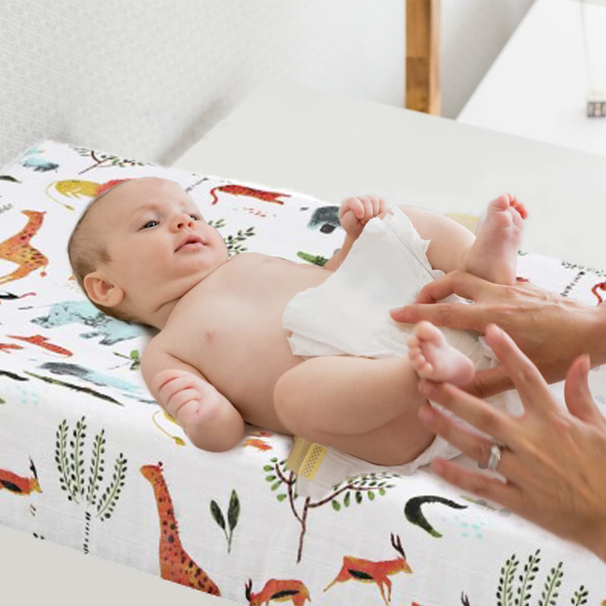Soft Breathable Cotton Diaper Changing Pad Cover - Washable & Reusable Nappy Changing Table Sheet for 0-3 Years Old Toddlers (Forestry) | Perfect for Nursery, Daycare & Travel Use