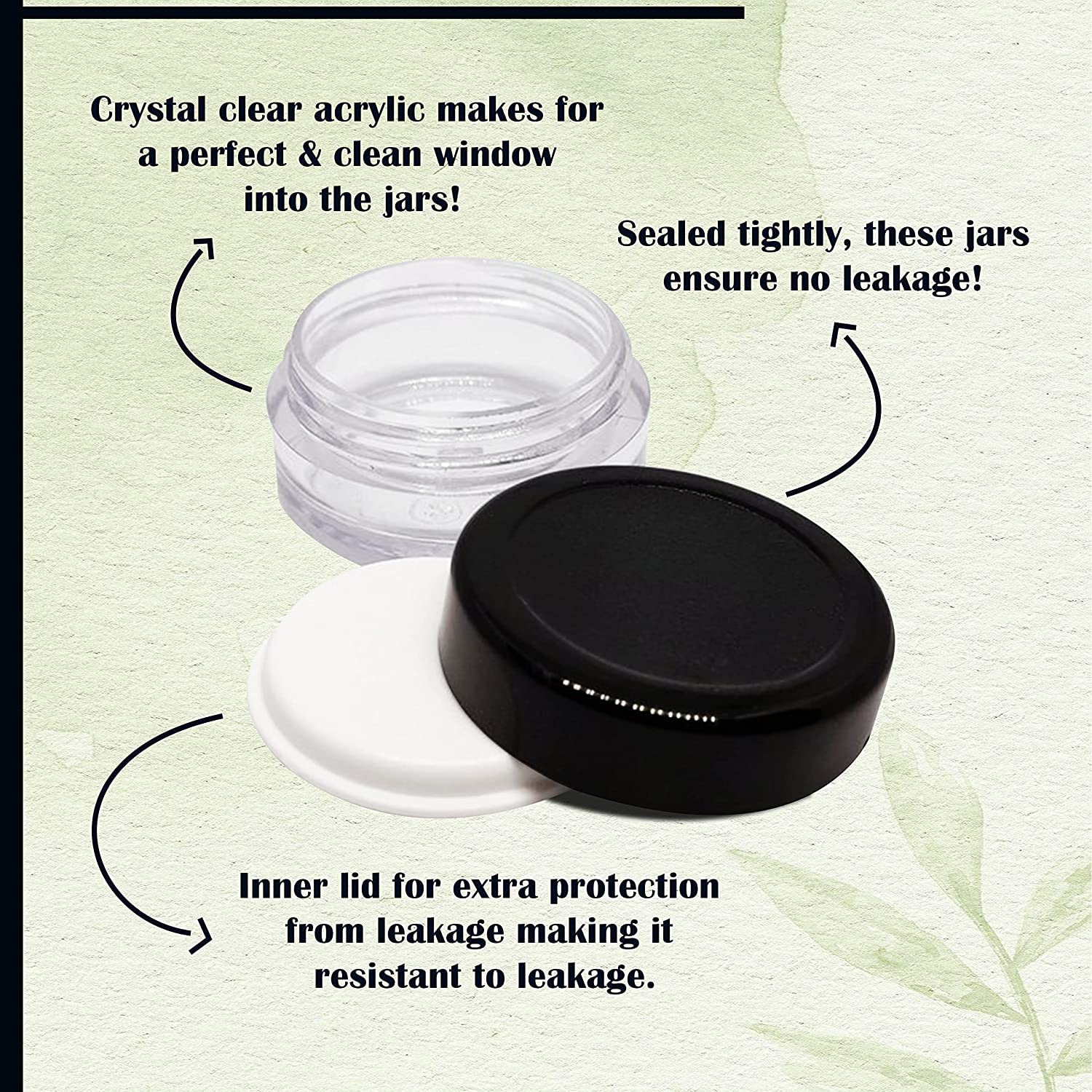 BH PLAST 8 Gram Empty Acrylic Sanitary Jar - Clear Cosmetic Containers with Black Lid & Inner Lids for Lip Balm, Eyeshadow, Makeup & DIY Beauty Products (3-Pack) - Perfect for Home Organizers, Salon Storage & Travel Beauty Kits