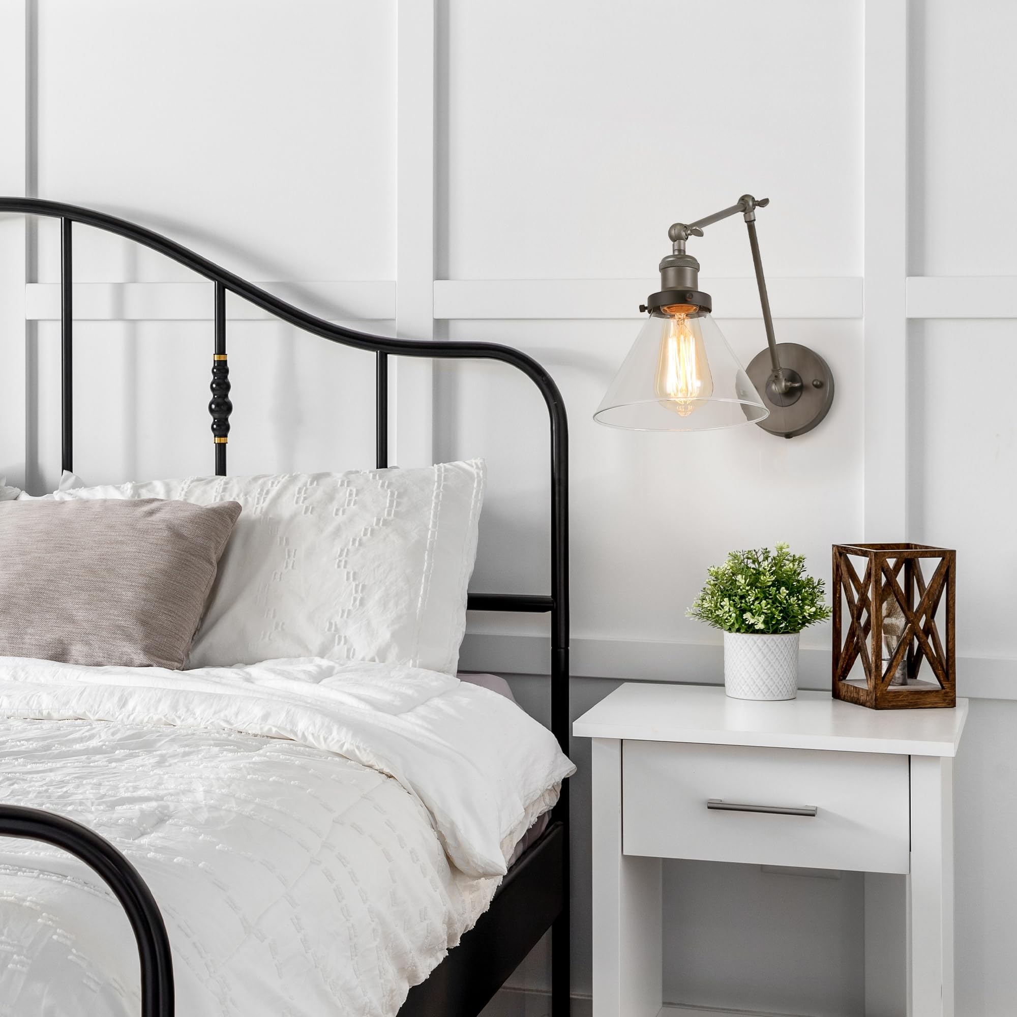 LNC Swing Arm Wall Sconce Lighting - Adjustable Plug-in Glass Lamp for Bedroom, Living Room, Reading Nook | Modern Wall Light Fixture with On/Off Switch, Perfect for Nighttime Reading and Ambient Lighting