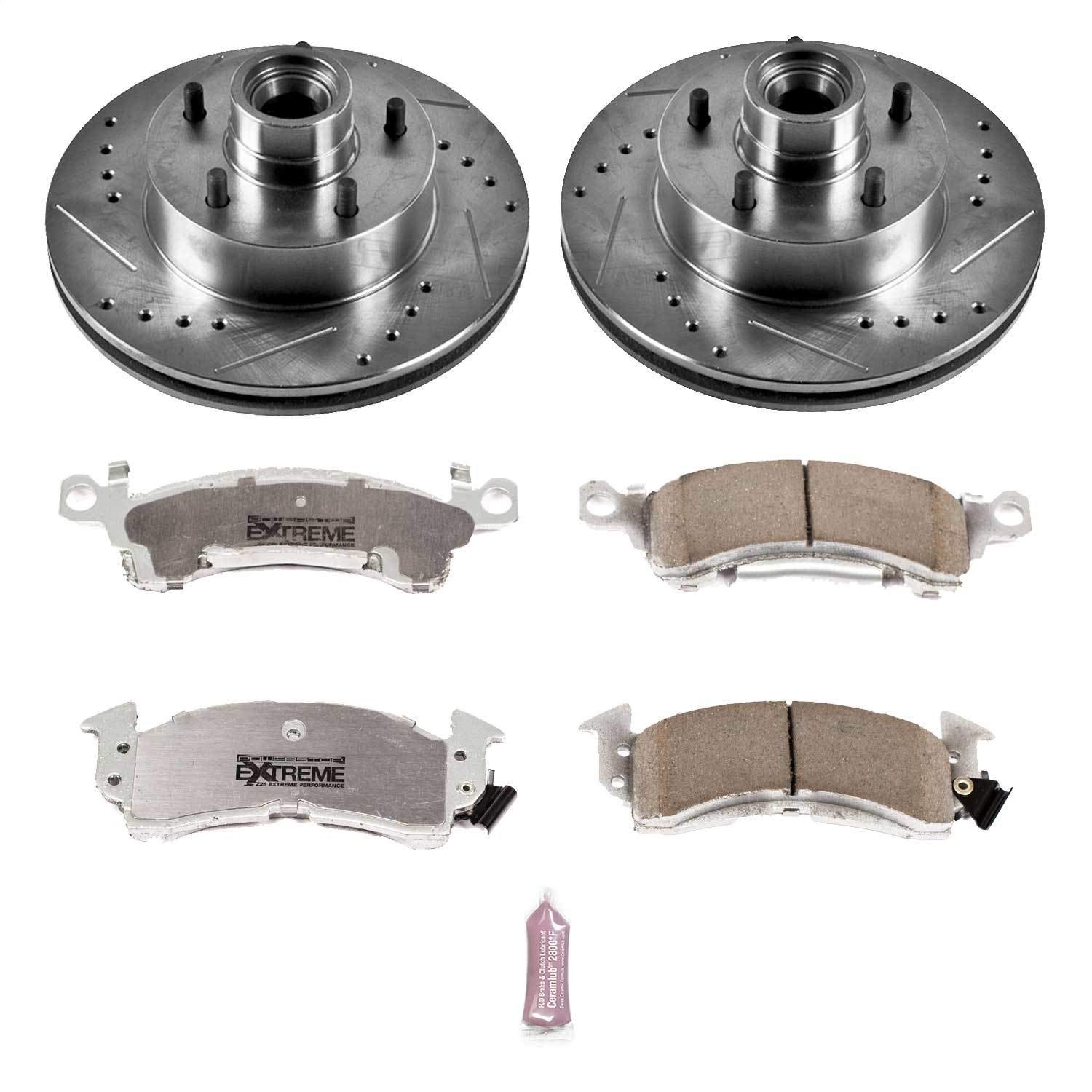 Power Stop K2580-26 Z26 Carbon Fiber Brake Pads & Drilled Slotted Rotors Kit - Front Brake Upgrade for High-Performance Cars, Trucks & SUVs | Perfect for Racing, Towing & Daily Driving