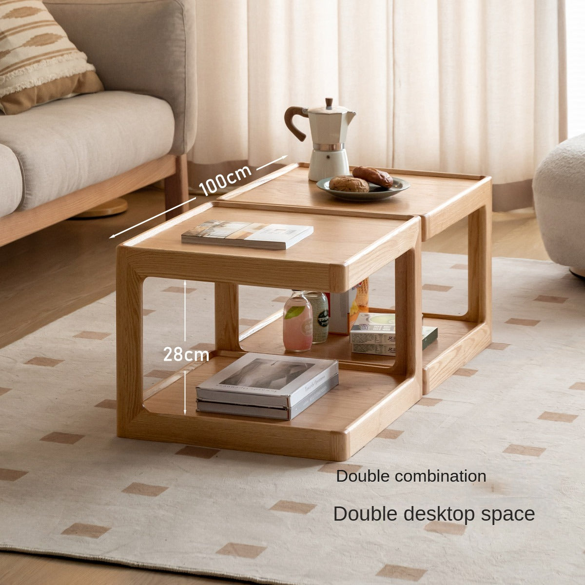 Premium Oak Solid Wood Square Coffee Table - Modern Living Room Furniture for Home Decor & Relaxation