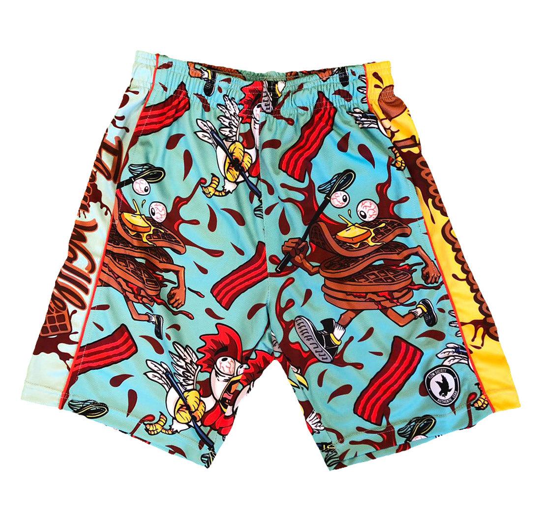 Boys' Chicken & Waffles Print Attack Shorts - Comfortable Cotton Casual Shorts for Kids, Perfect for Summer Playdates and Outdoor Adventures