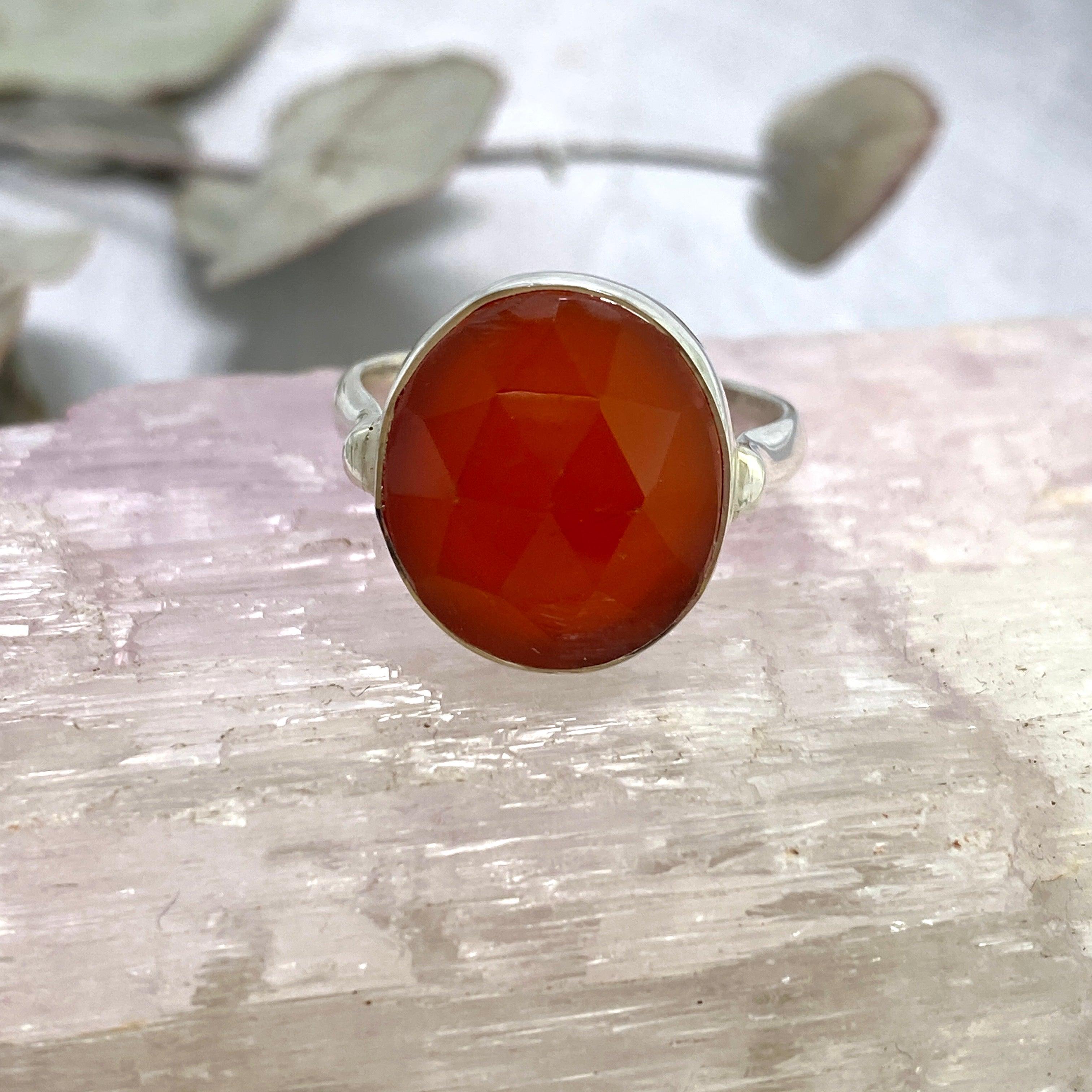 Natural Carnelian Oval Faceted Ring for Women - Size 9, KRGJ2551 - Elegant Jewelry for Weddings, Parties & Everyday Wear