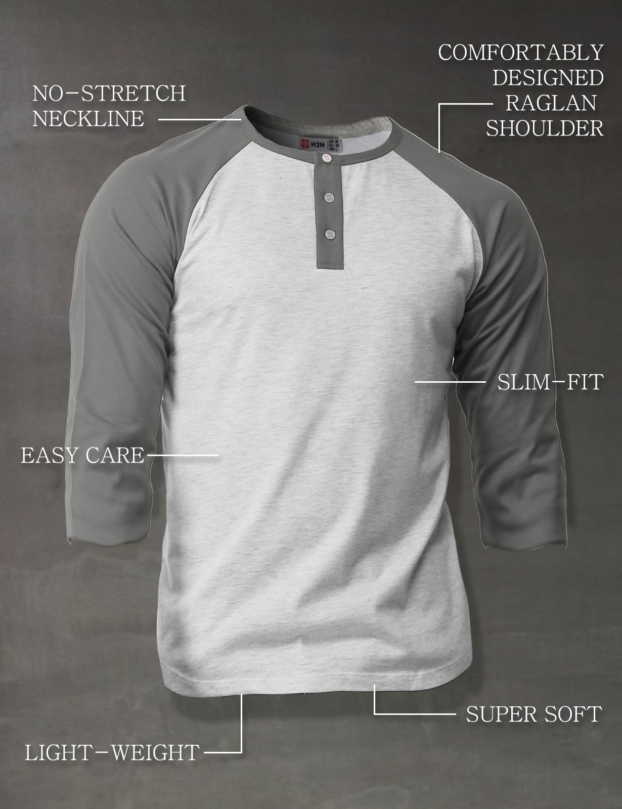Men's Casual Slim Fit Henley T-Shirt - Raglan Long & 3/4 Sleeve Baseball Jersey Shirt for Everyday Wear, Gym & Outdoor Activities