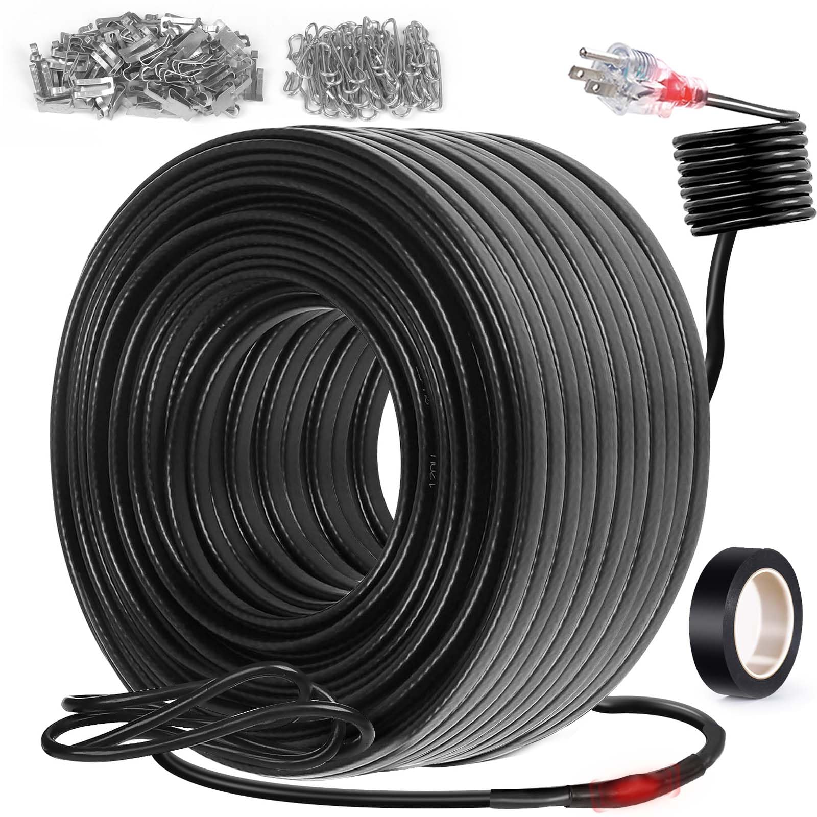 160FT Self-Regulating Heating Cable for Water Pipe Freeze Protection & Roof Snow De-Icing - 120V 8W/ft with Mounting Buckles - Ideal for Home, RV, and Outdoor Pipe Insulation in Winter