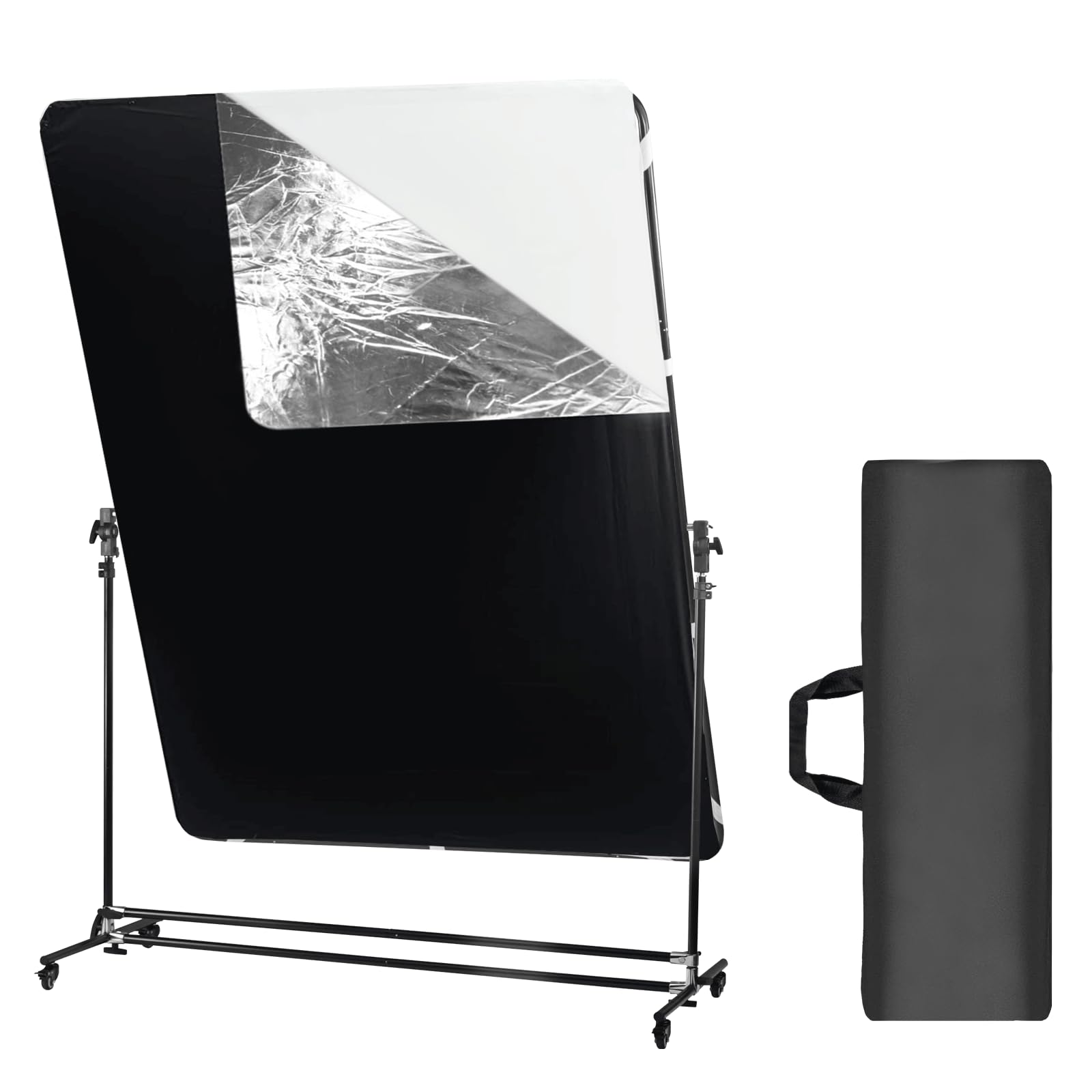 WELLMAKING 79x59inch Photography Light Diffuser Kit - Translucent, Silver & Black Fabric with 360° Rotatable Frame, 7-10ft Adjustable Stand & Casters - Perfect for Studio Photo & Video Shooting, Portrait Lighting, Product Photography, and YouTube Content Creation