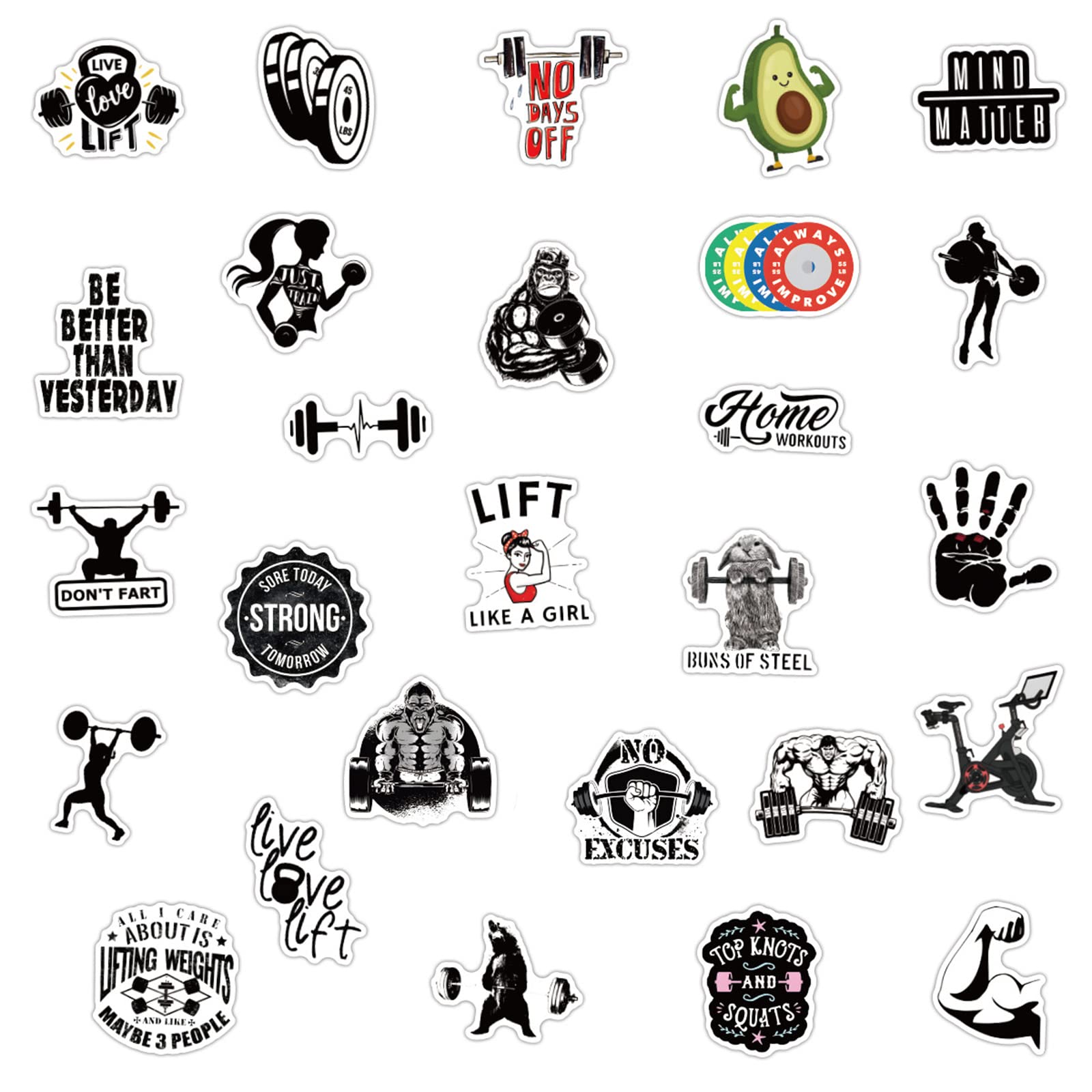 50pcs Gym Workout Stickers for Water Bottle - Cool Sports Decals for Men & Women - Fitness Stickers for Planner, Journal, Phone, Skateboard, Bike, Motorcycle, Car, Luggage & Cup - Perfect for Workout Motivation & Personalization