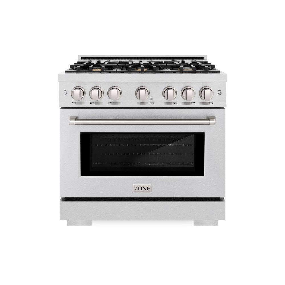 ZLINE 36 Inch 5.2 Cu. Ft. Professional Gas Range with Convection Oven - 6 Brass Burners, Satin Stainless Steel (HGRS BR 36) - Perfect for Home Chefs & Modern Kitchens