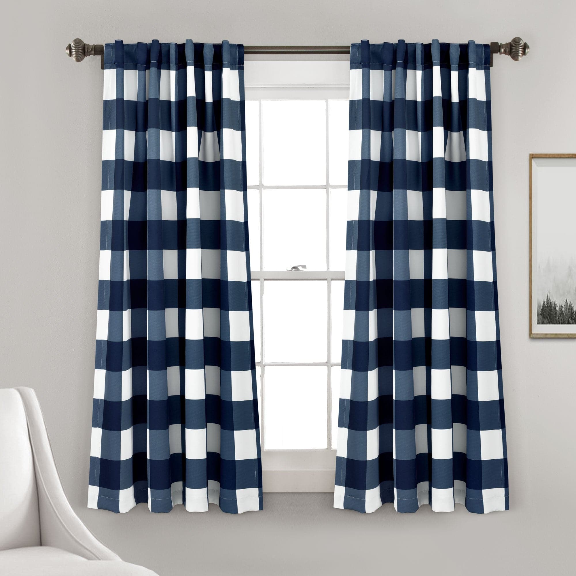 Kelly Checker Light Filtering Window Curtain Panel Set - Blackout Sheer Drapes for Living Room, Bedroom & Office - Soft Textured Fabric with Modern Checkerboard Design