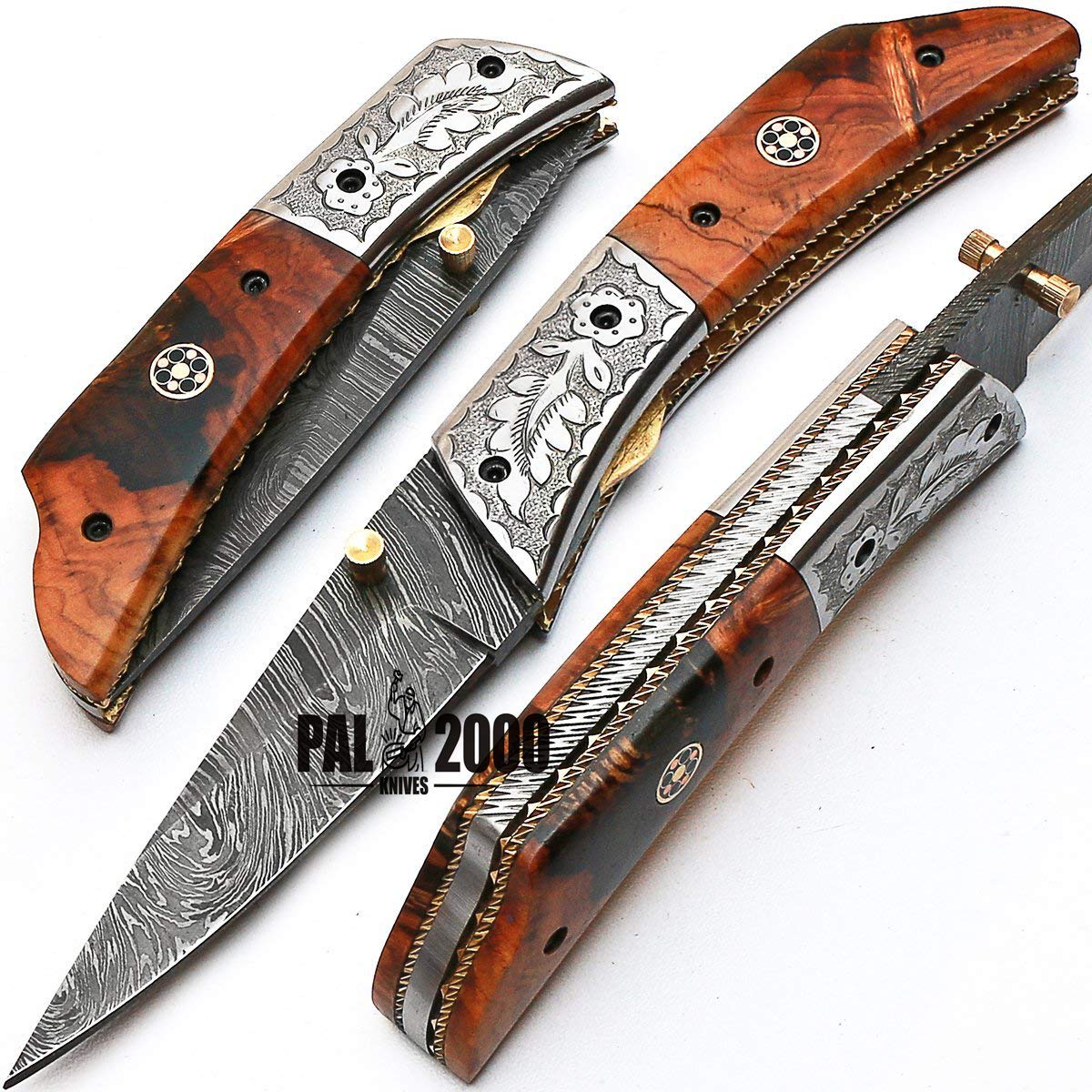 Handmade Damascus Steel Folding Pocket Knife - 7.4 Inch Blade, PAL 2000 KNIVES FOL-8832 | EDC, Camping, Hunting & Outdoor Survival Tool