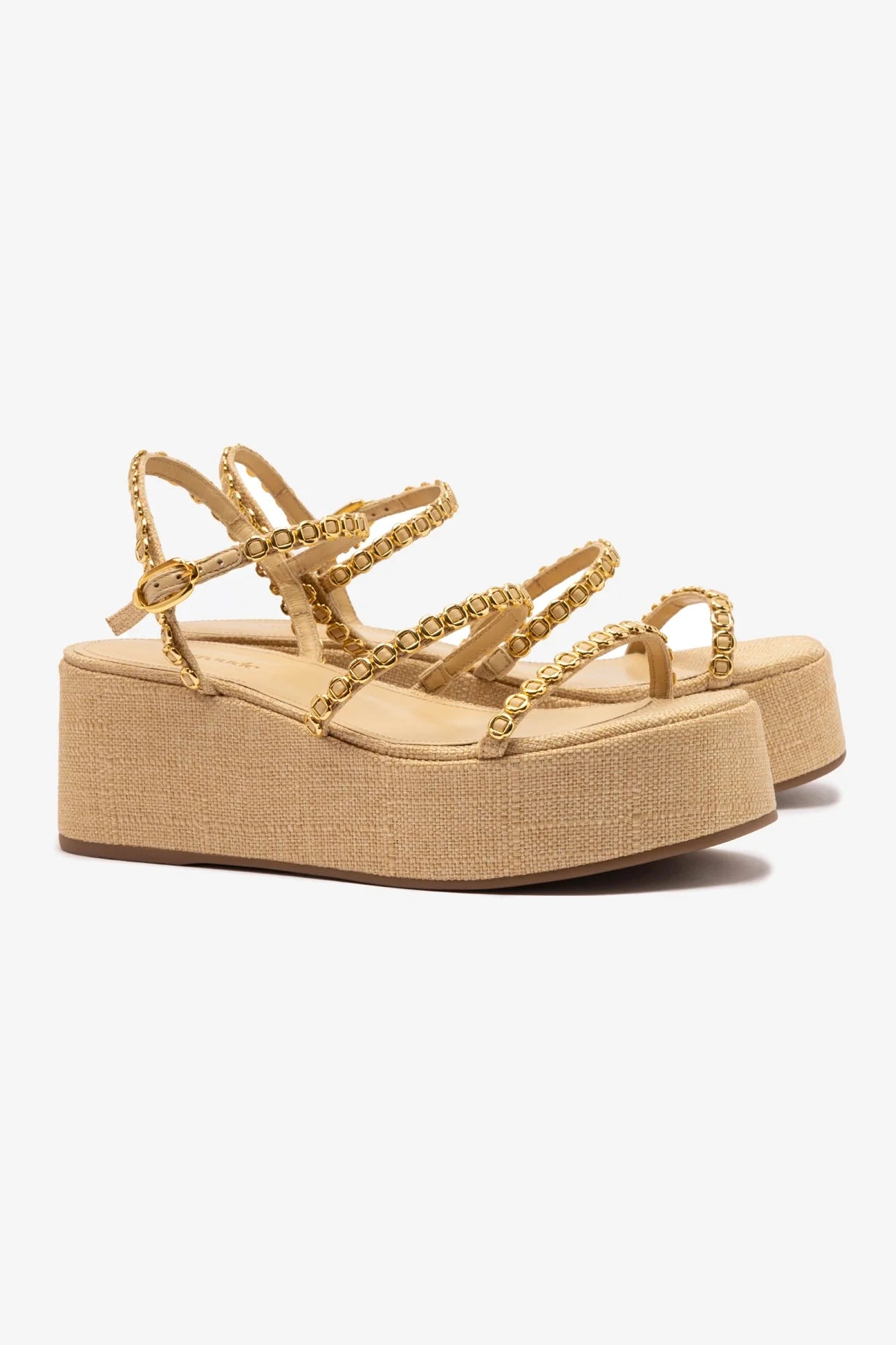 Gio Milanina Beige Raffia Flatform Sandals for Women - Comfortable Summer Wedge Sandals for Beach, Vacation & Casual Outings