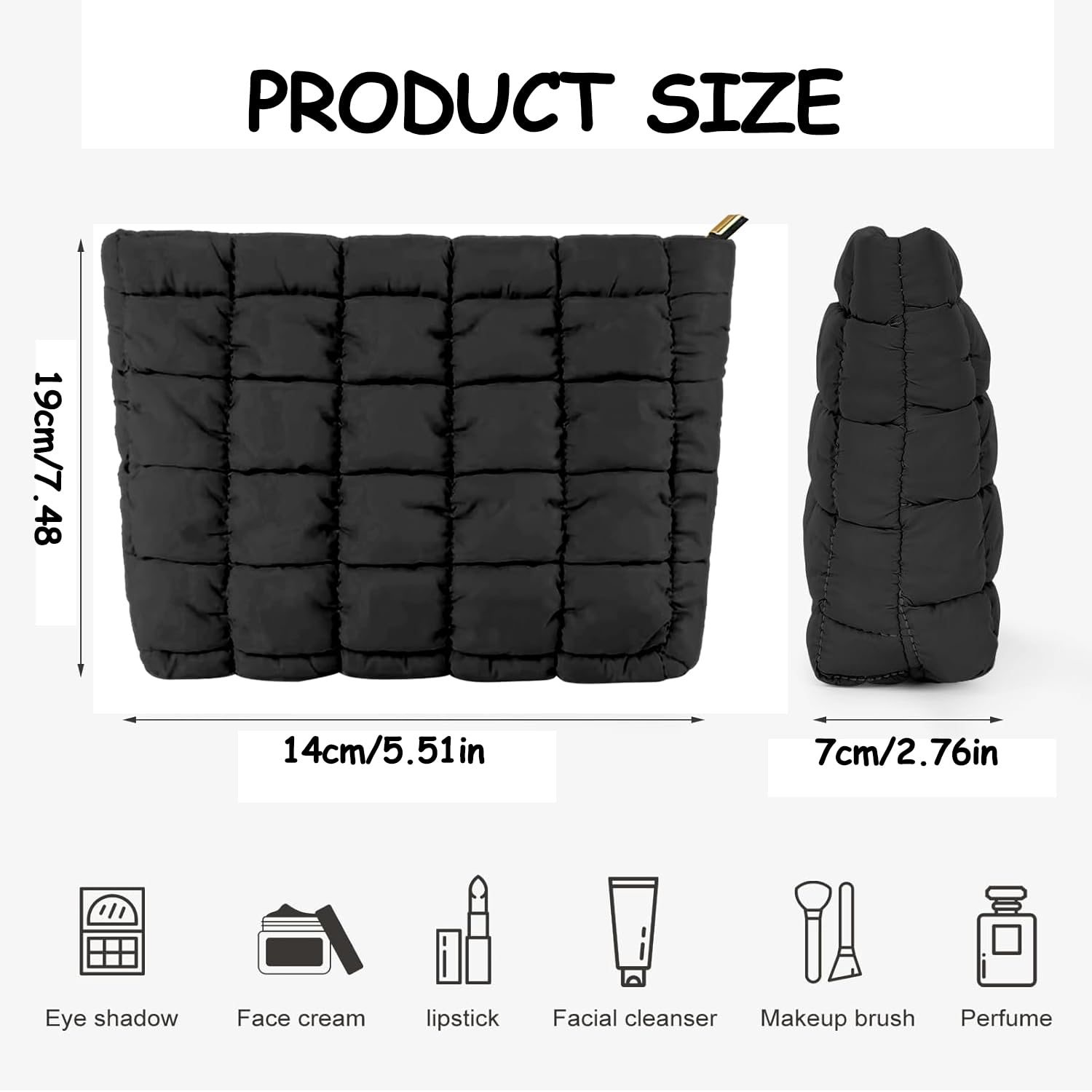 Quilted Puffer Makeup Bag for Women - Cute Cloud Cosmetic & Toiletry Organizer Pouch - Travel-Friendly Portable Cosmetic Storage Bag (Black) | Perfect for Travel, Gym, Daily Use & Gift Giving