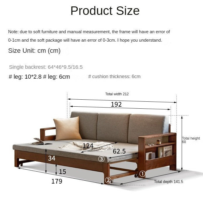 Oak & Beech Folding Multi-Functional Storage Sofa Bed - Convertible Guest Bed with Hidden Storage for Small Spaces, Living Rooms & Apartments