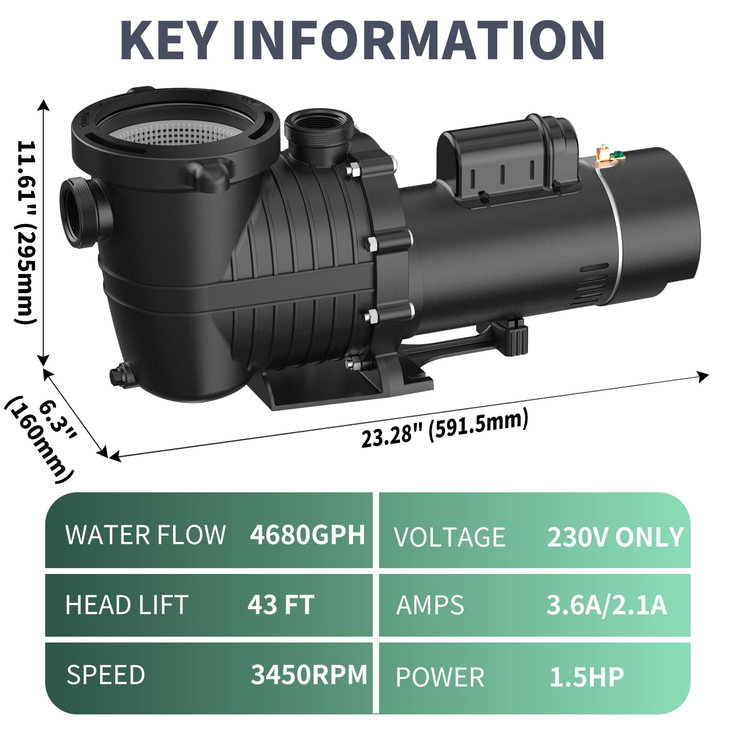 Pipopa 1.5HP 2-Speed Swimming Pool Pump - 4680GPH Flow Rate, 43ft Head Lift for Above Ground & Inground Pools | 230V AC 60Hz | Perfect for Backyard, Residential & Commercial Pool Maintenance