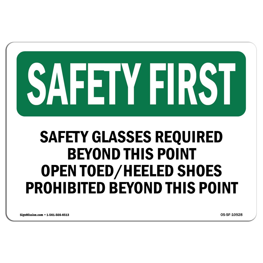 OSHA Safety First Sign - Safety Glasses Required Beyond This Point | Durable Vinyl Label Decal for Workplace Safety | Protect Your Business, Construction Site & Warehouse | Made in USA | Ideal for Factories, Workshops & Industrial Areas