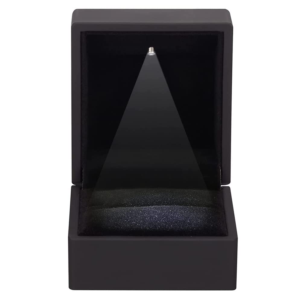 KAKKOII LED Light Jewelry Ring Box - Velvet Earrings Gift Box for Proposal, Engagement, Wedding & Anniversary - Perfect for Romantic Surprises & Special Occasions (Black)