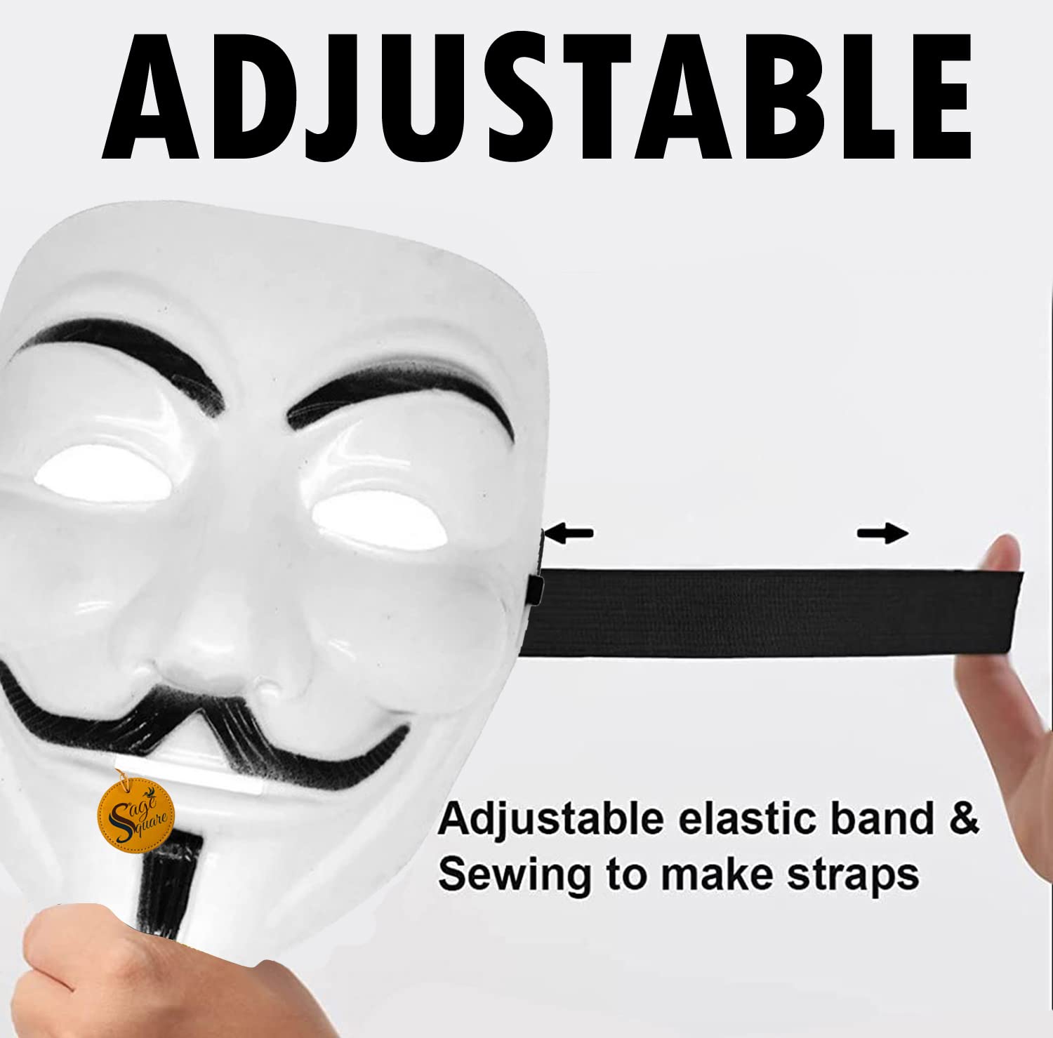V for Vendetta Anonymous VIP Edition Sage Square White Face Mask - Perfect Fit Cosplay, Halloween Costume, Protest Accessory (Set of 3) | Fawkes Mask Inspired by Movie