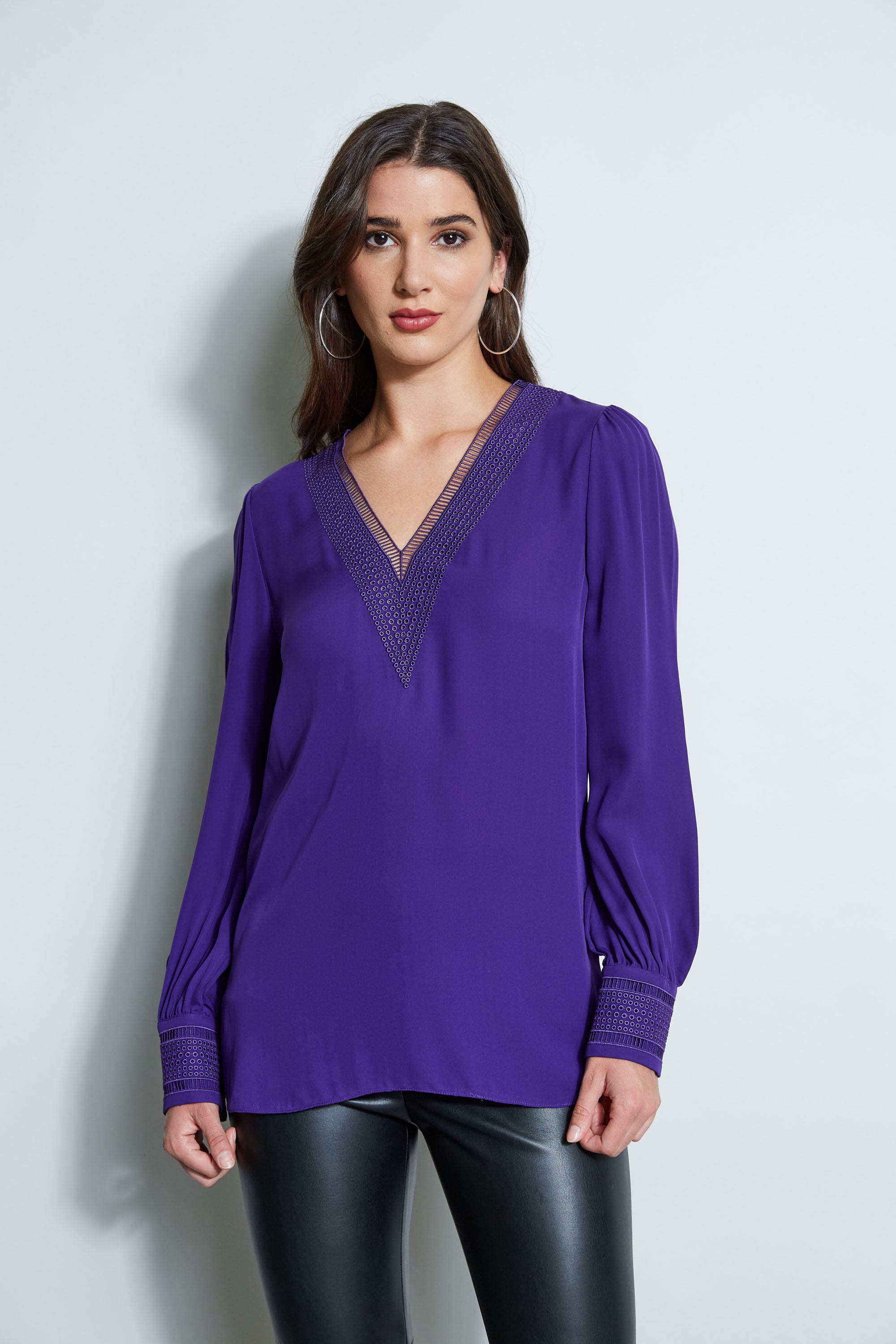 Embroidered Silk Shirt for Women - Elegant Floral Blouse with V-Neck & Long Sleeves - Perfect for Office Wear, Date Night & Special Occasions