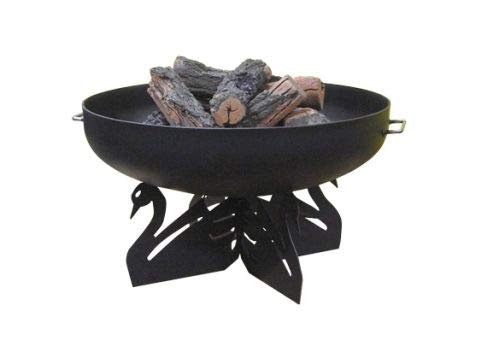 Masterflame 24 Inch Round Steel Fire Pit with Black Swan Base - Stainless Steel Pivot Screen & Grate for Outdoor Patio, Backyard, and Camping Gatherings
