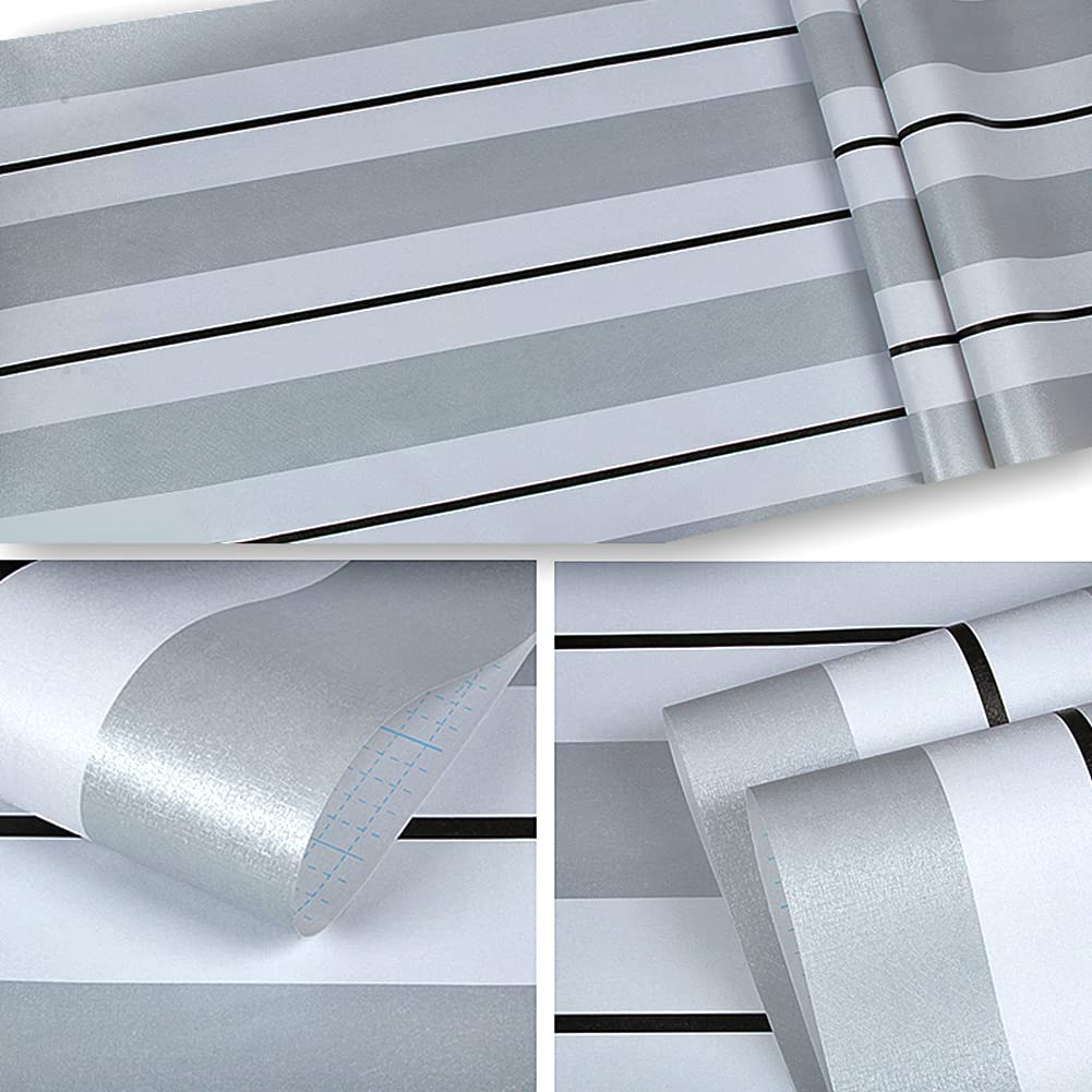 Y13403 Silver White Black Stripe Peel and Stick Wallpaper - 17.7