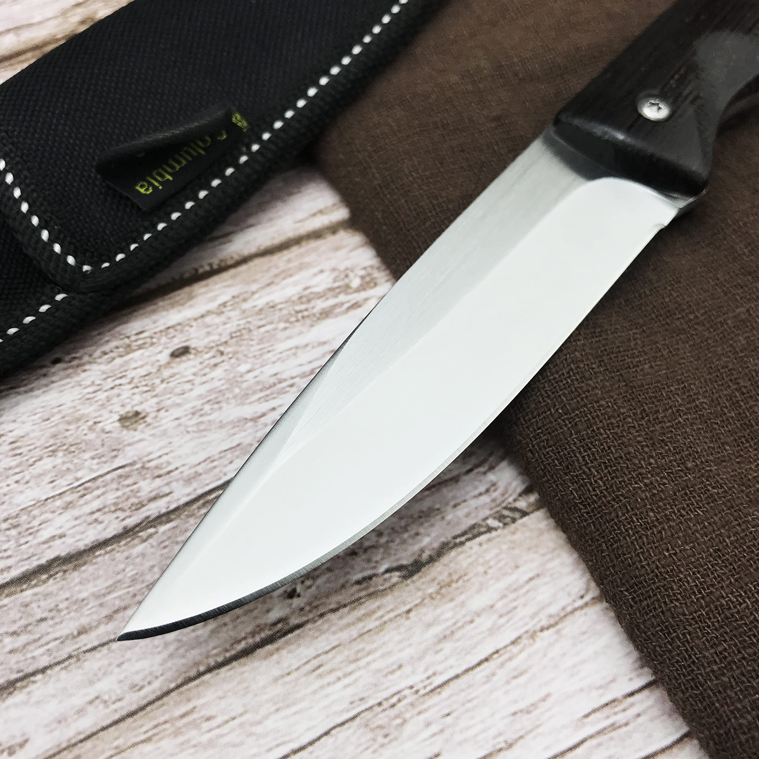 HUAAO 8.1 Inch Full Tang Hunting Knife with Black Ebony Handle - Durable Fixed Blade for Hunting, Camping, Survival & Outdoor Adventures | Perfect for Skinning Game, Bushcraft & Wilderness Survival