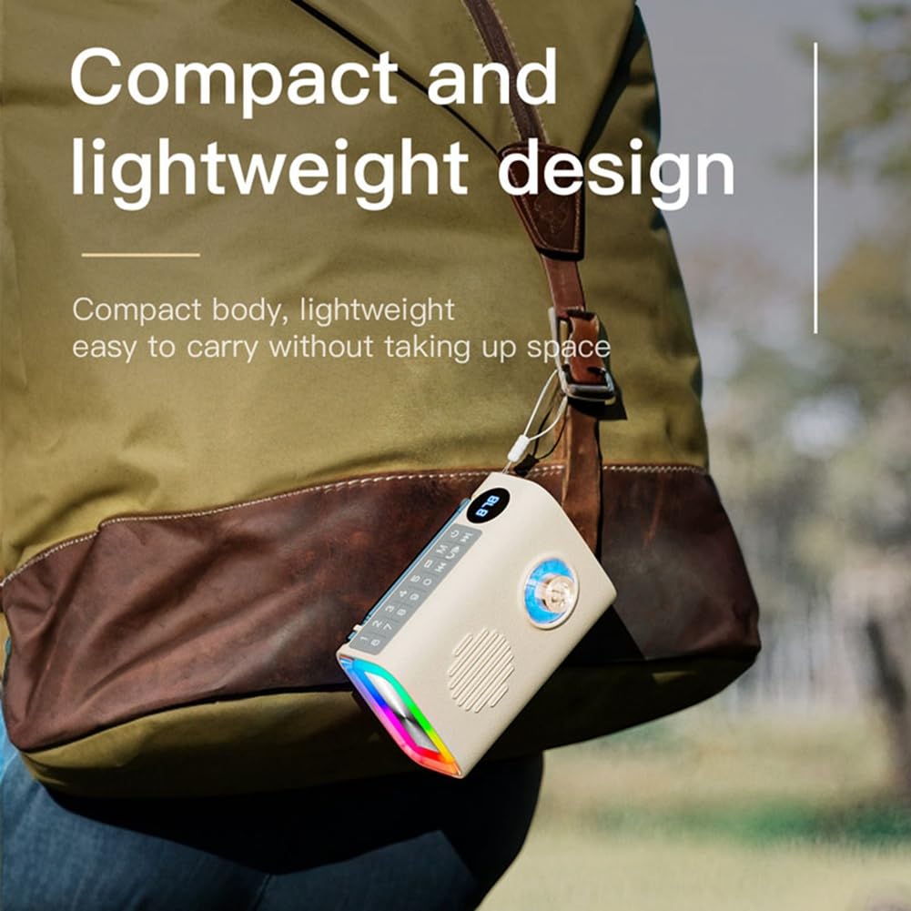 Jeenuuder Mini Portable FM Radio with Bluetooth Speaker - Solar Powered, Hands-Free Calling, Colorful LED Light - Perfect for Outdoor Camping, Hiking, and Emergency Preparedness