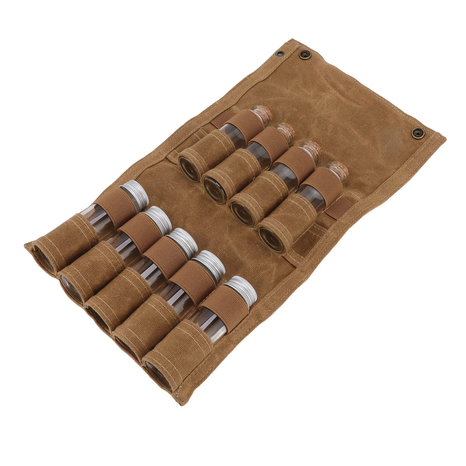 Portable Spice Bag - Lightweight Camping Seasoning Organizer with 9 Shatterproof Glass Bottles | Durable & Tear-Resistant for BBQ, Picnic, Hiking & Outdoor Cooking (Khaki)