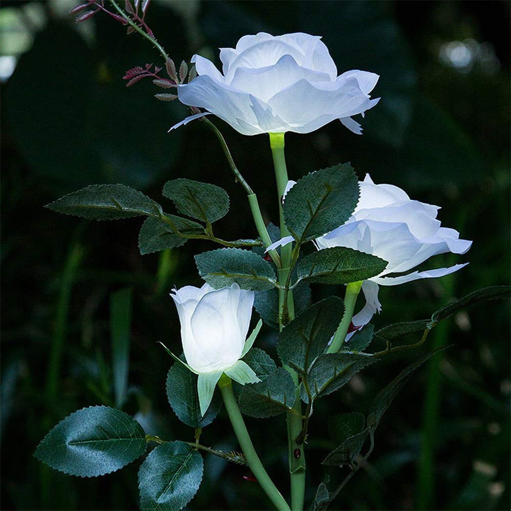 3 Head White Rose Solar Light - LED Outdoor Garden Decoration, Waterproof Lawn Lamp for Patio, Yard & Pathway (White, One Size) - Perfect for Romantic Nights & Landscape Lighting