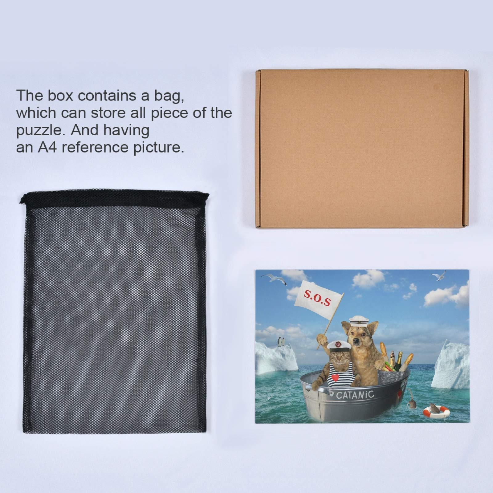 500-Piece Funny Cat & Dog Jigsaw Puzzle - Drifting Shipwreck Image - DIY Wall Art for Adults & Teens - Stress Relief & Brain Teaser Game - Perfect for Family Game Night & Home Decor