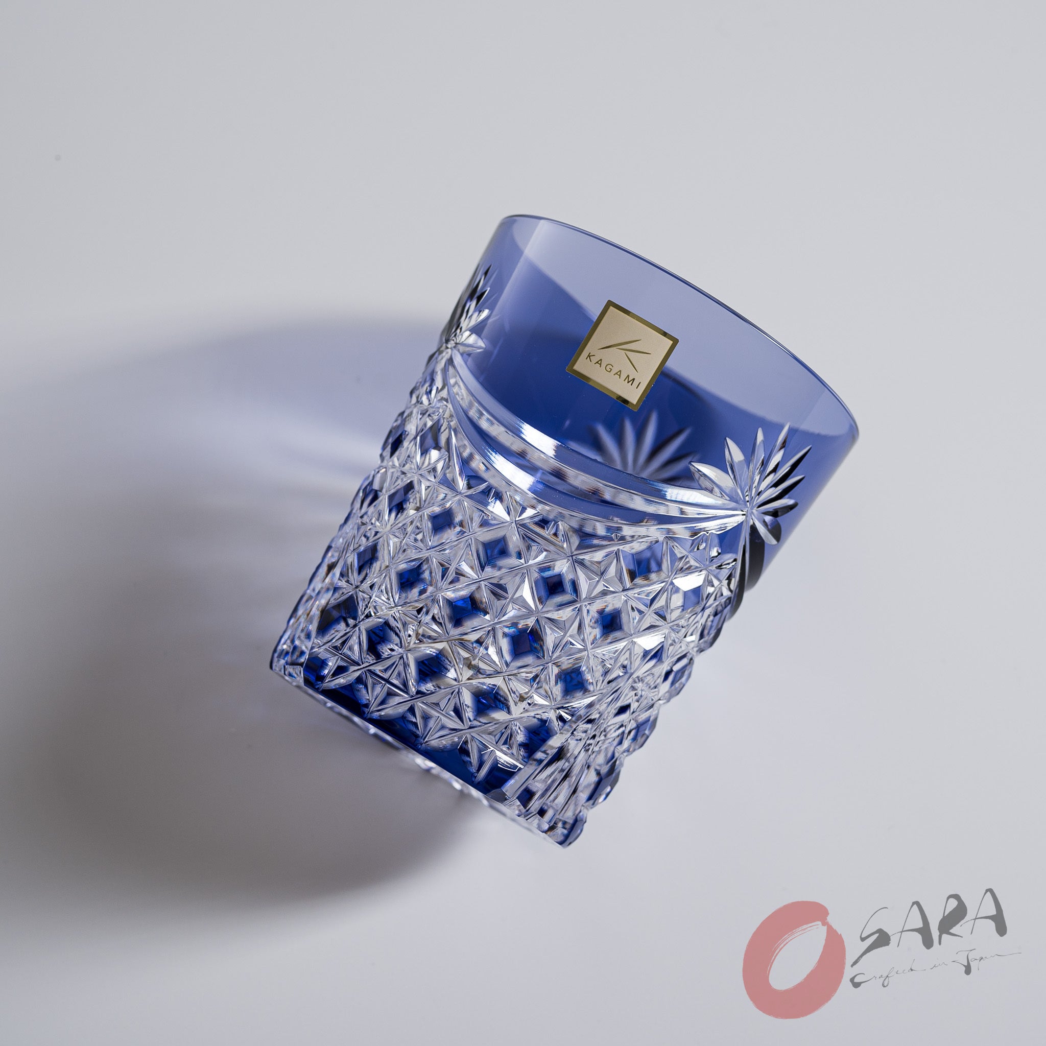 KAGAMI Edo Kiriko Crystal Purple Rock Glass - Handcrafted Japanese Cut Glass for Whiskey, Cocktails & Home Bar Decor