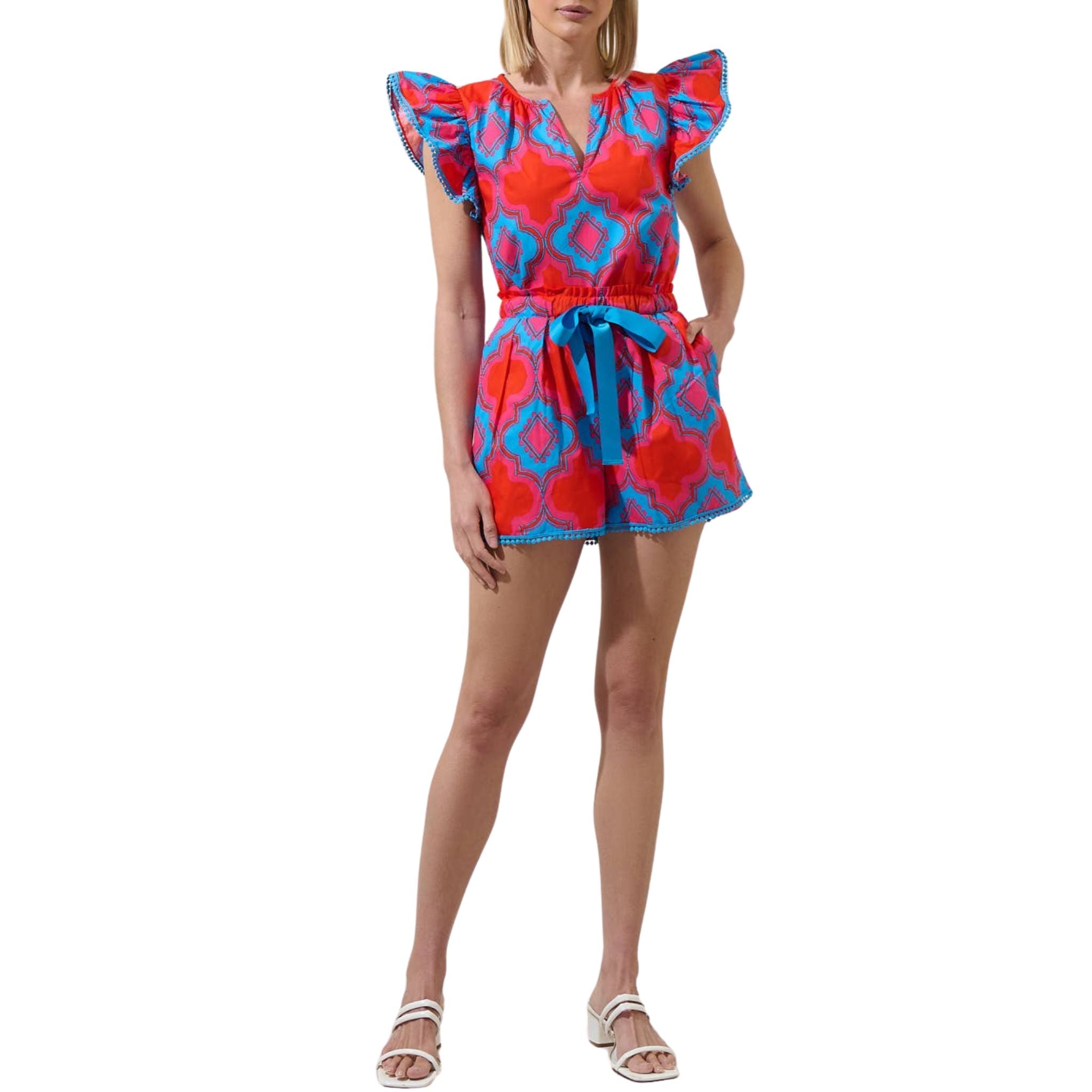 Devany Women's Mix Media Carya Ruffle Poplin Blouse - Elegant Floral Print Summer Tops for Casual Wear & Office Outfits